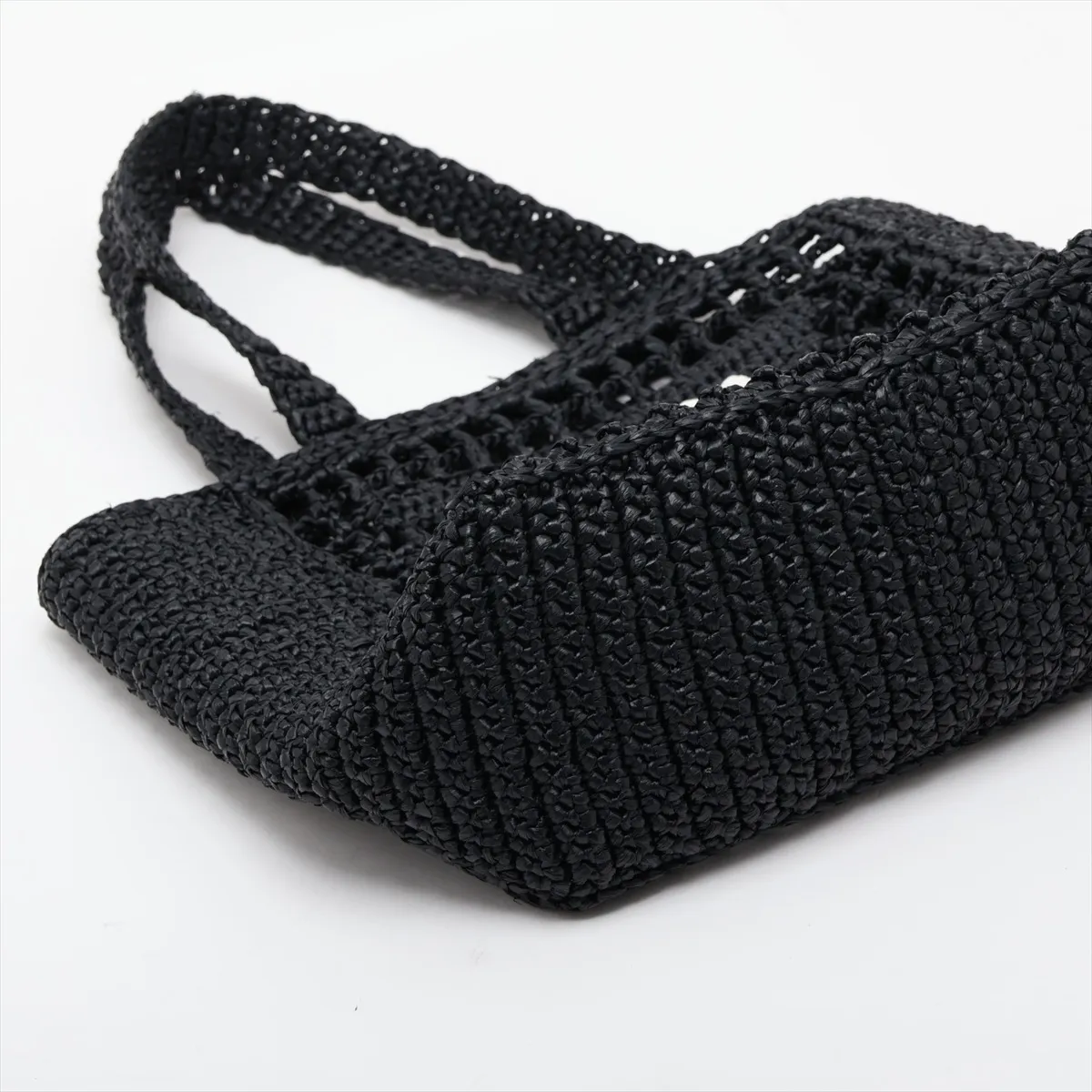 Raffia Tote Bag, Black x White, 1BG444 — view 4