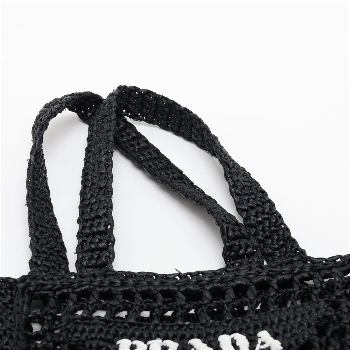 Raffia Tote Bag, Black x White, 1BG444 — view 6