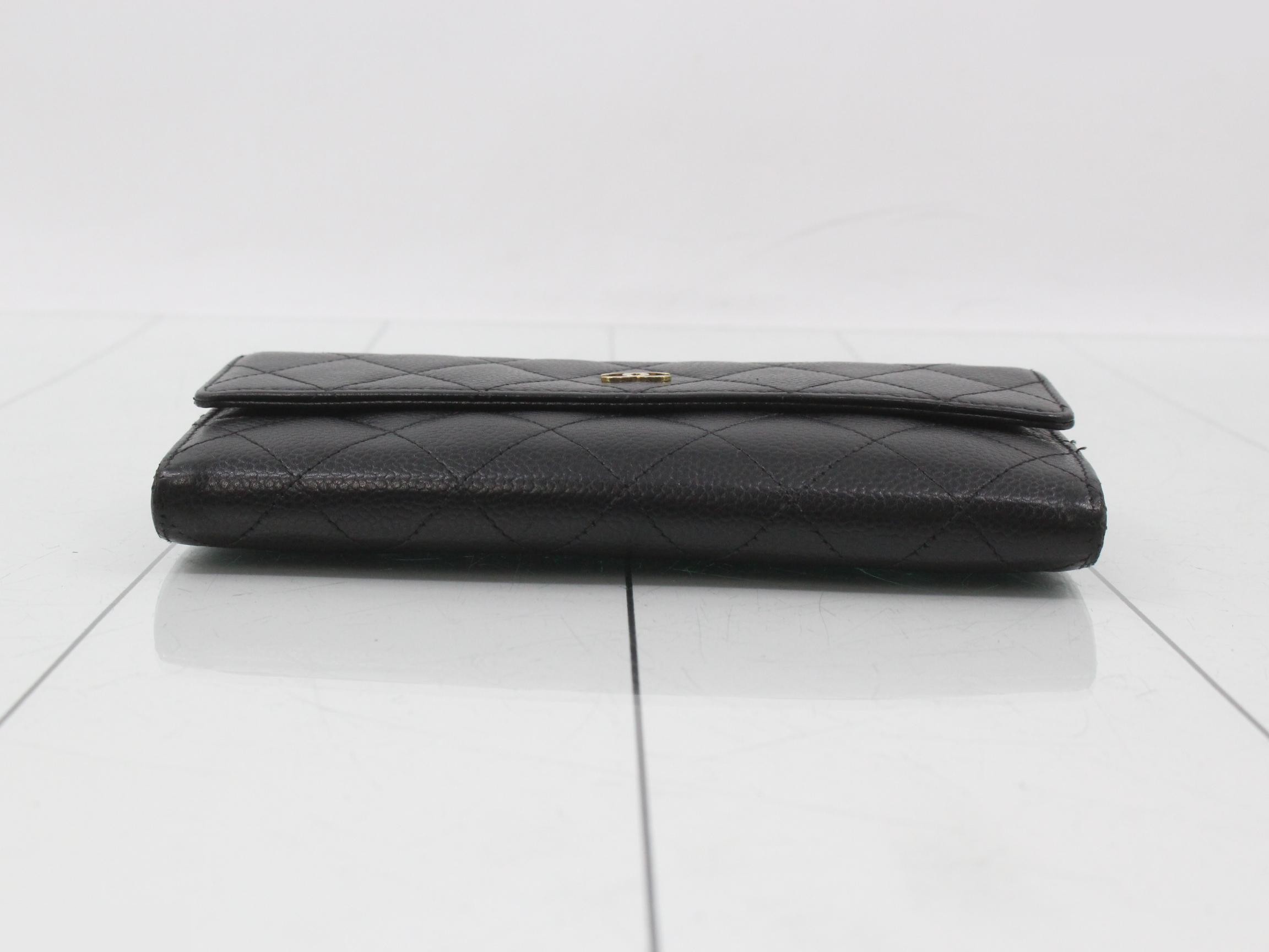 Caviar leather long wallet, black — view 3