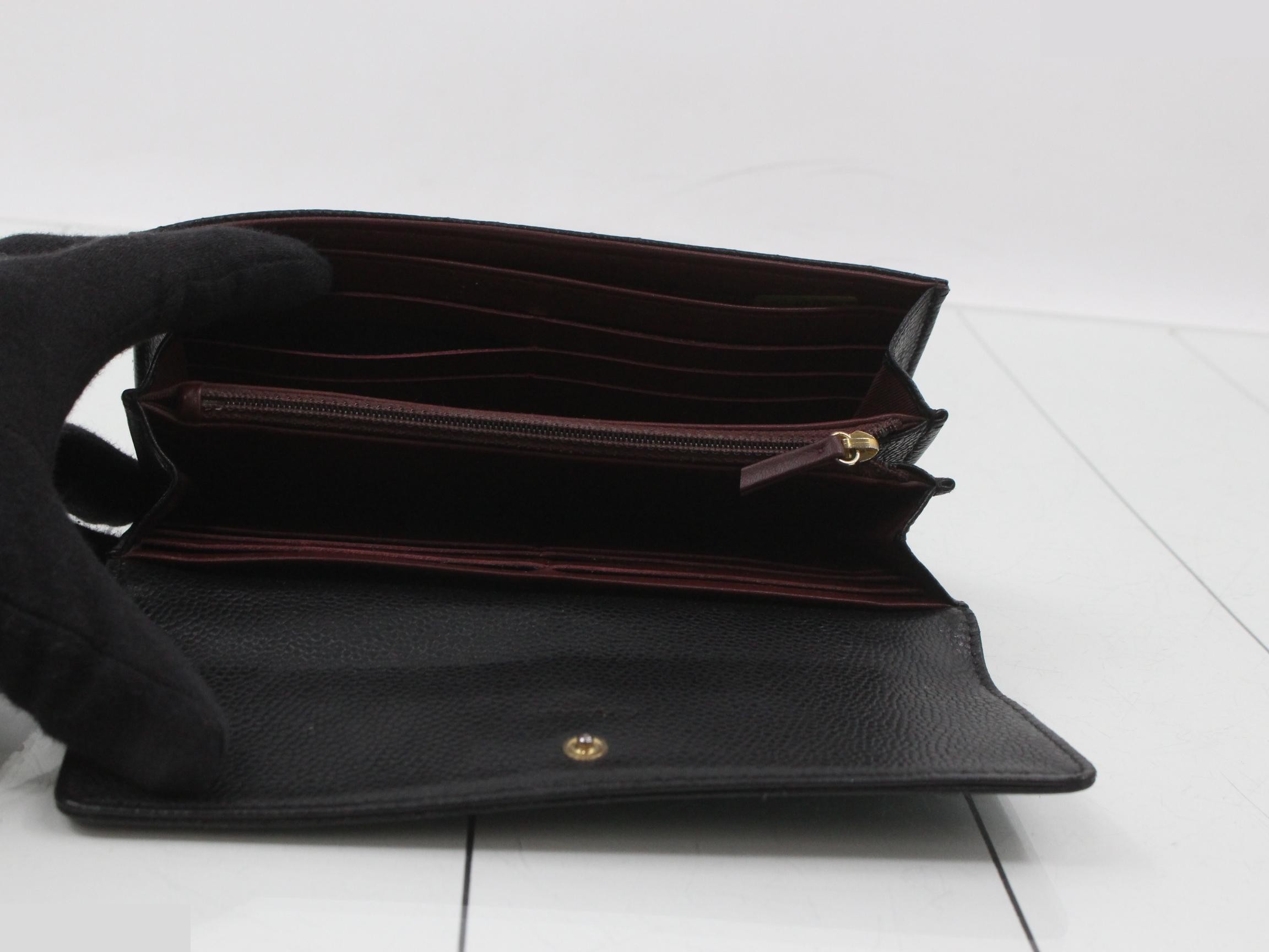 Caviar leather long wallet, black — view 4