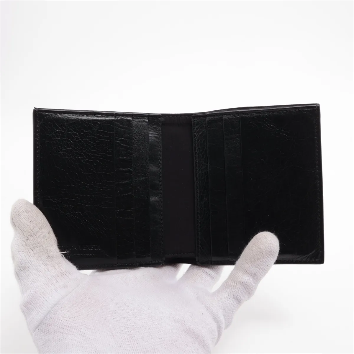 Cassette Leather Compact Wallet, Black — view 3