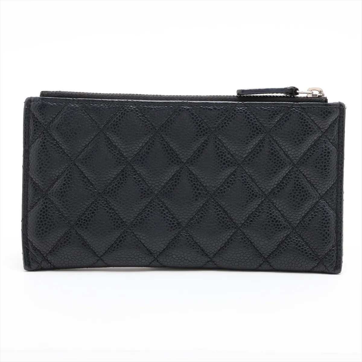 Matelassé Caviar Skin Long Wallet, Black, Silver Hardware, 25696902 — view 2