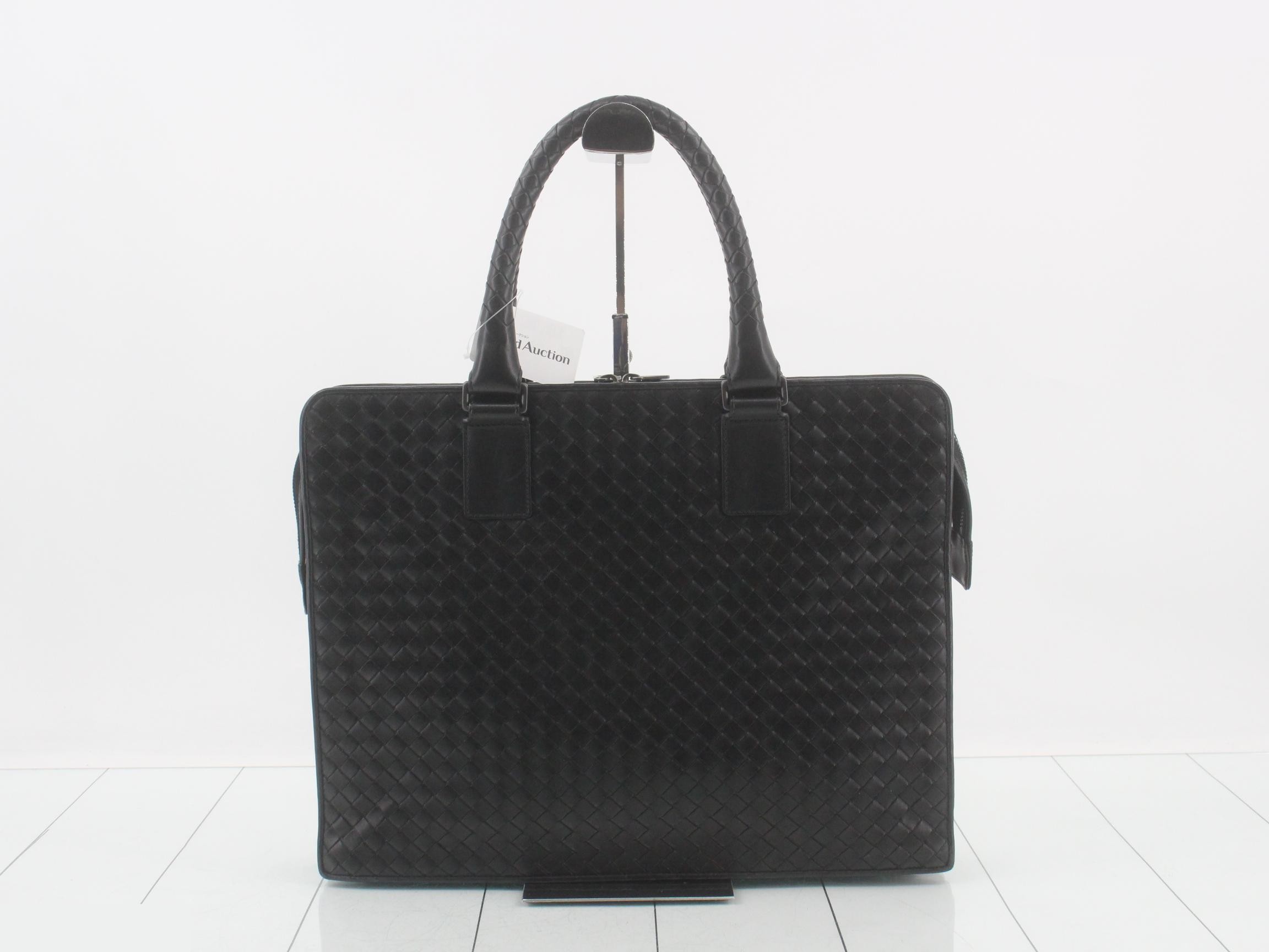 Intrecciato Leather Business Bag, Black — view 2