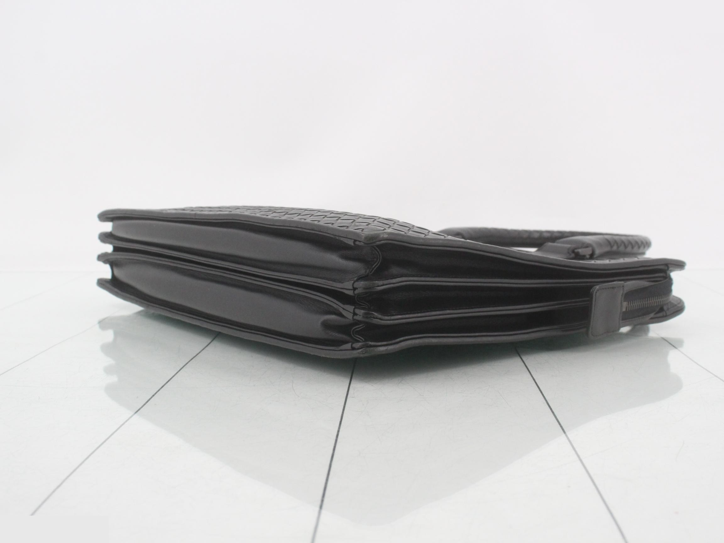Intrecciato Leather Business Bag, Black — view 6