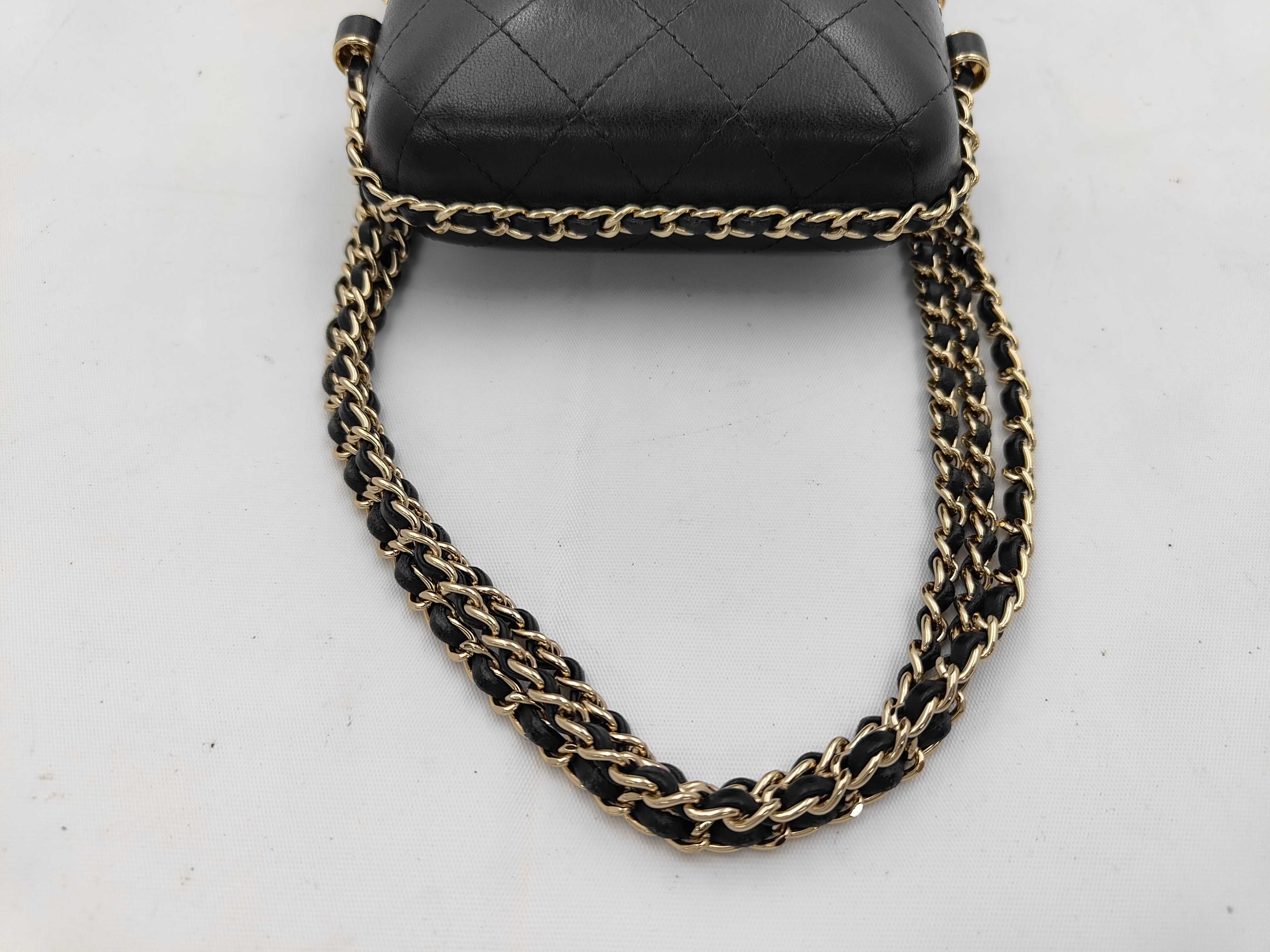 Matelassé Chain Phone Holder, Leather, Black with Gold Hardware, 29674407 Shoulder Bag — view 3