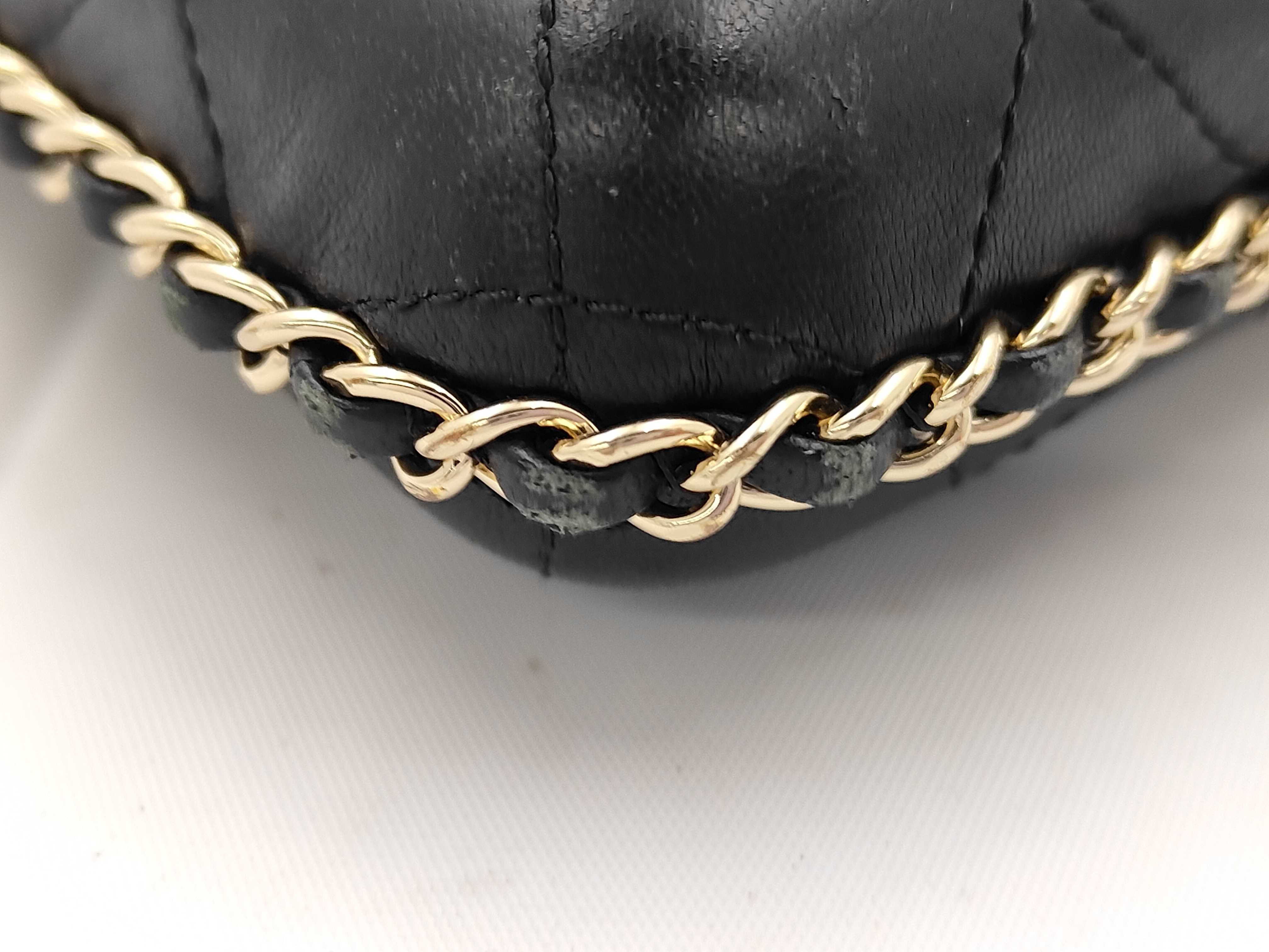 Matelassé Chain Phone Holder, Leather, Black with Gold Hardware, 29674407 Shoulder Bag — view 6