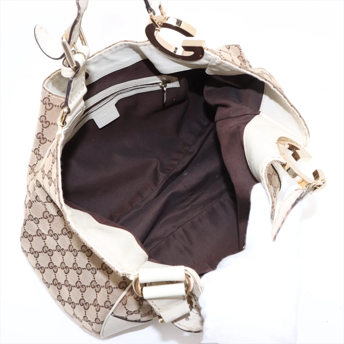 GG Canvas x Leather Handbag Beige 203504 — view 7