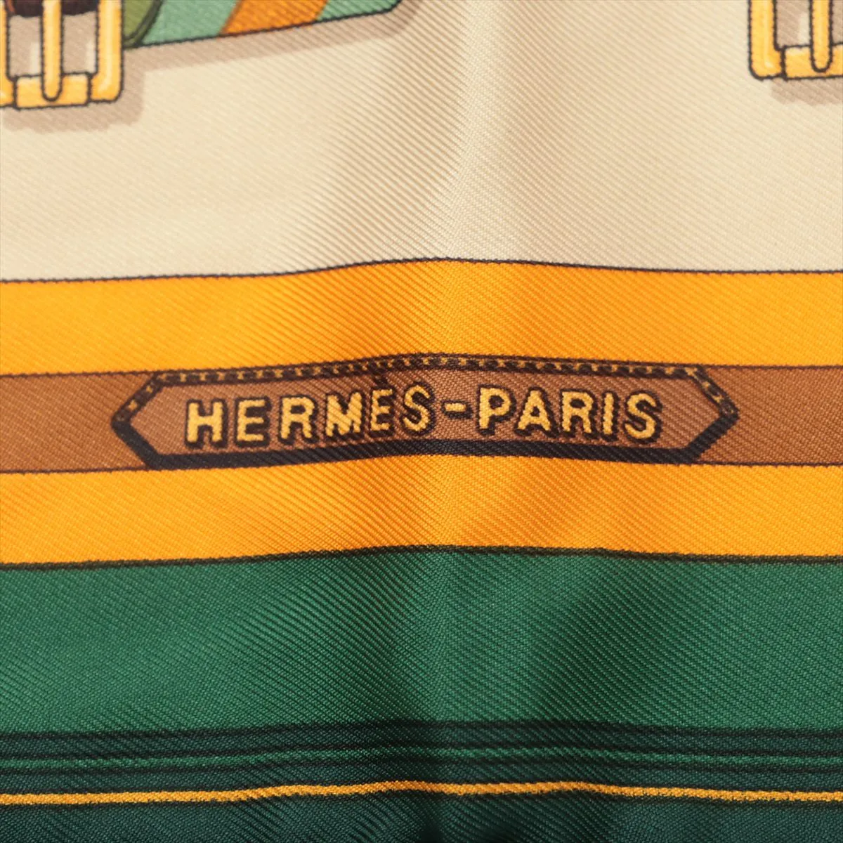 Carre 45 Les Sangles suspender belt scarf, silk, green. Shows signs of wear, — view 6