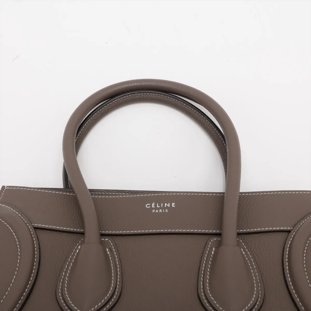 Luggage Micro Shopper Leather Handbag, Greige — view 6