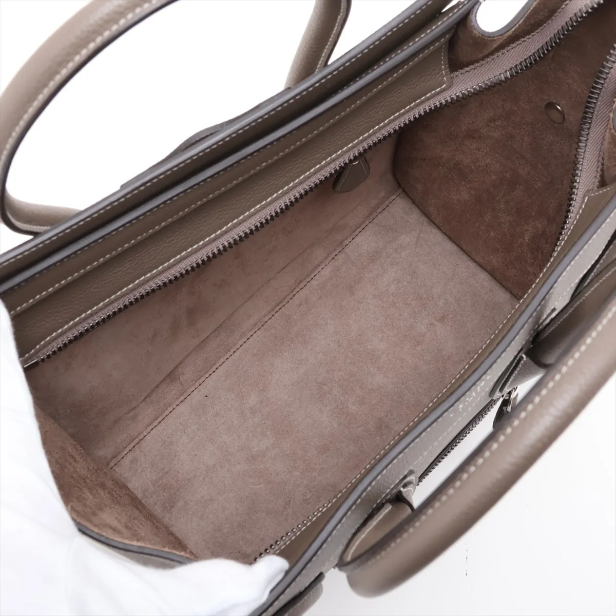 Luggage Micro Shopper Leather Handbag, Greige — view 7