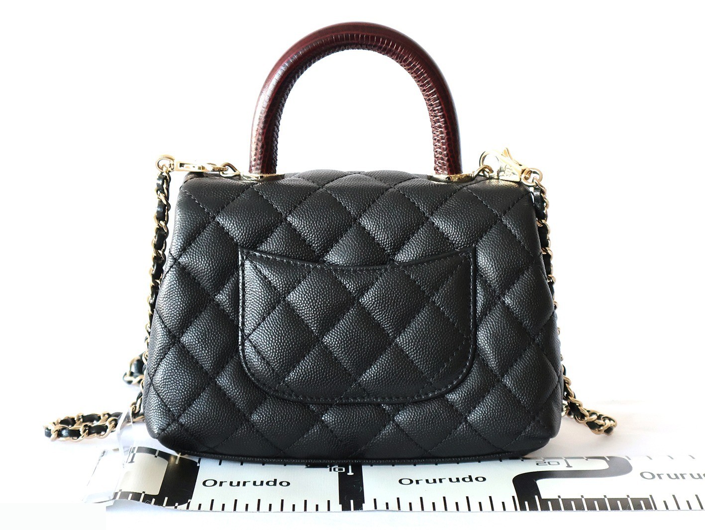 Caviar Skin Coco Handle 2-Way Chain Shoulder Bag, Black — view 2
