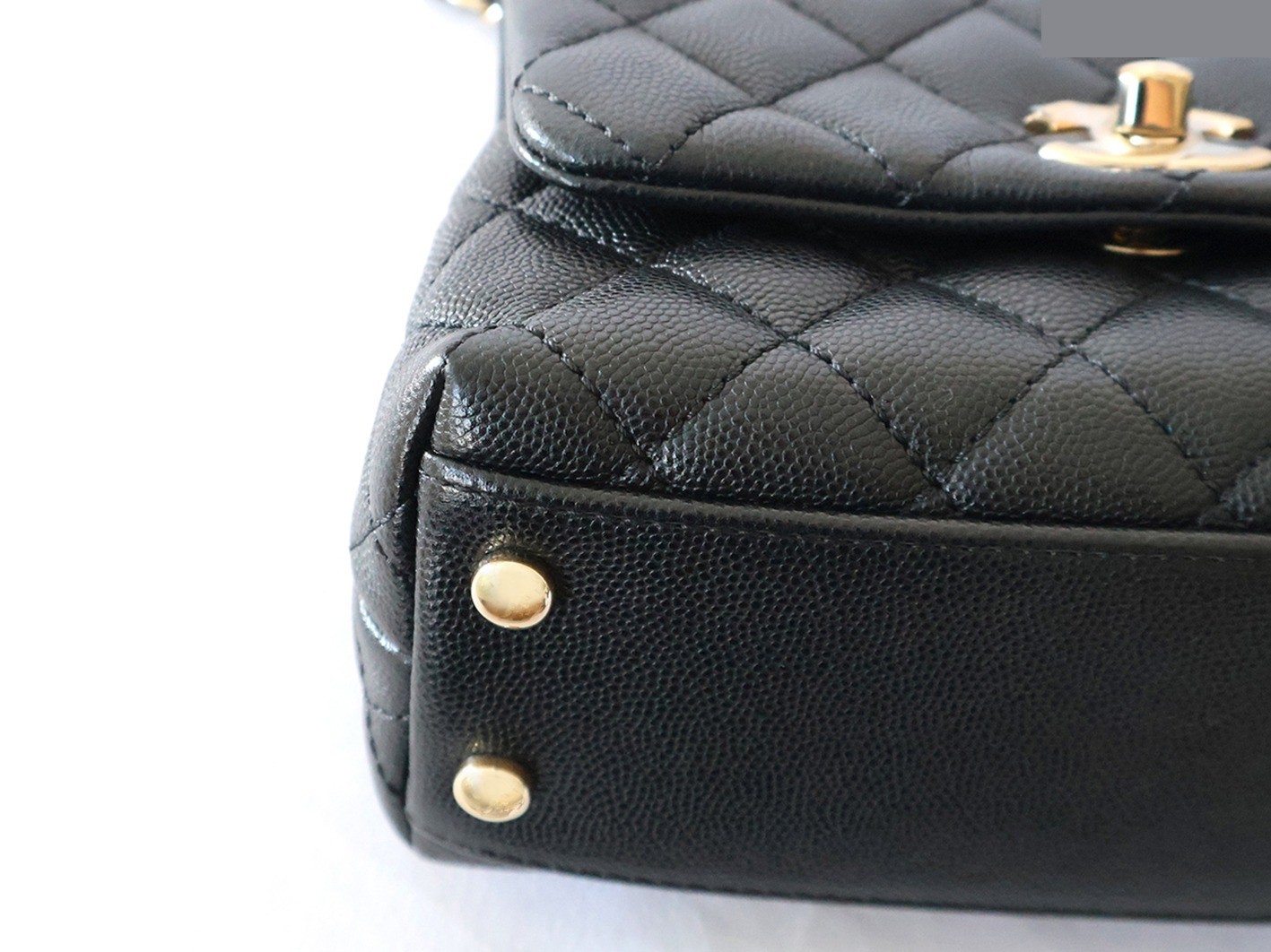 Caviar Skin Coco Handle 2-Way Chain Shoulder Bag, Black — view 3