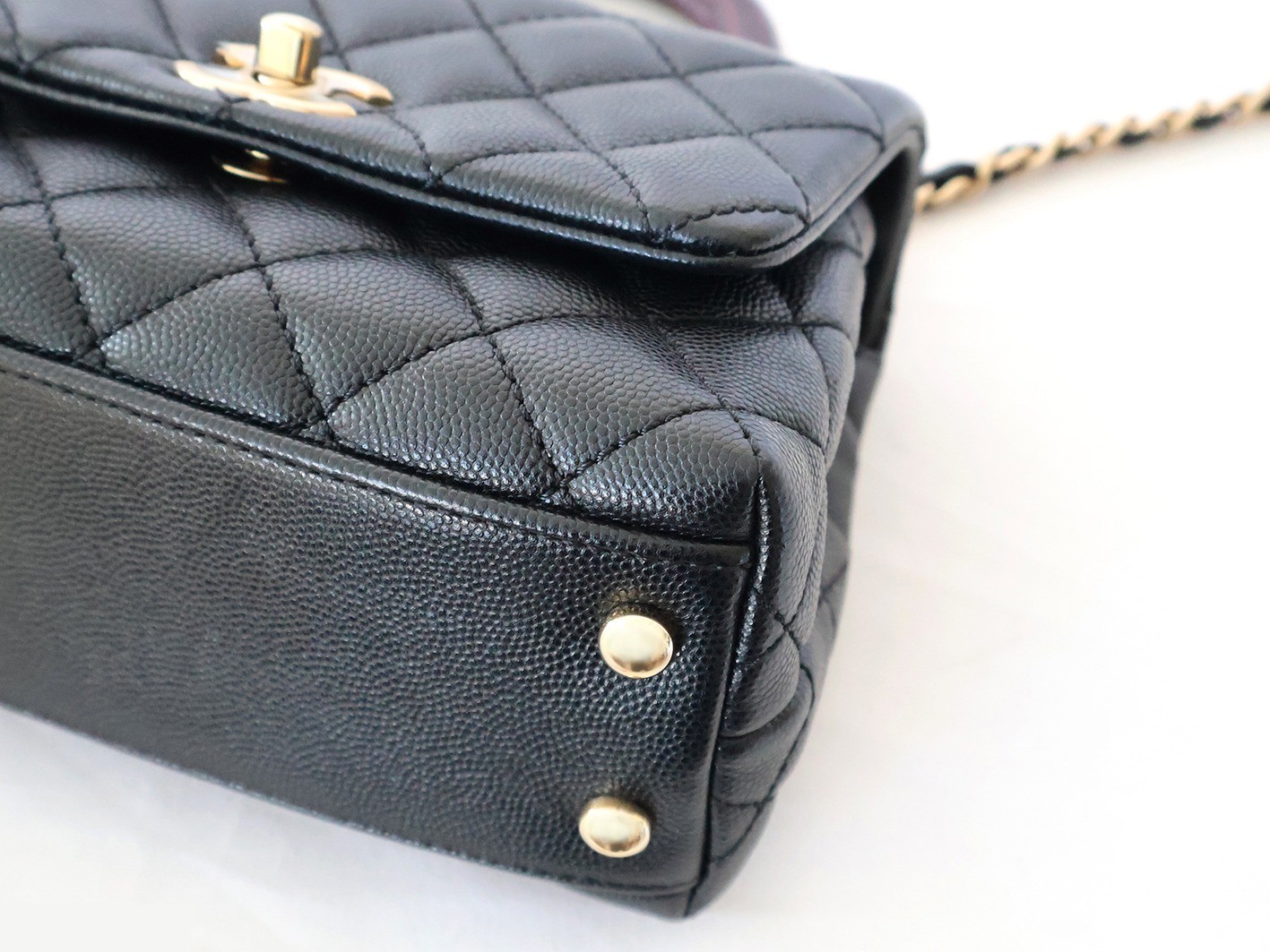 Caviar Skin Coco Handle 2-Way Chain Shoulder Bag, Black — view 4