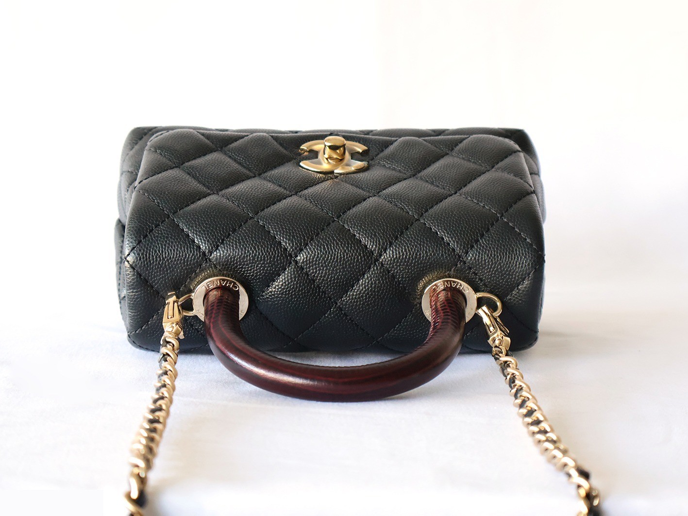Caviar Skin Coco Handle 2-Way Chain Shoulder Bag, Black — view 5
