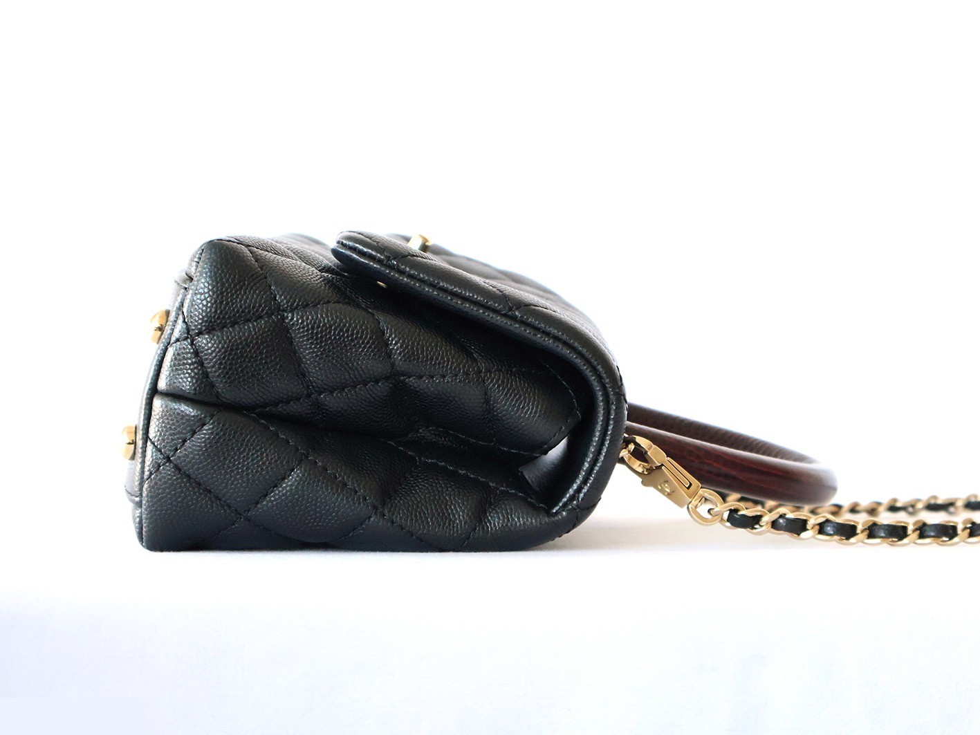 Caviar Skin Coco Handle 2-Way Chain Shoulder Bag, Black — view 6