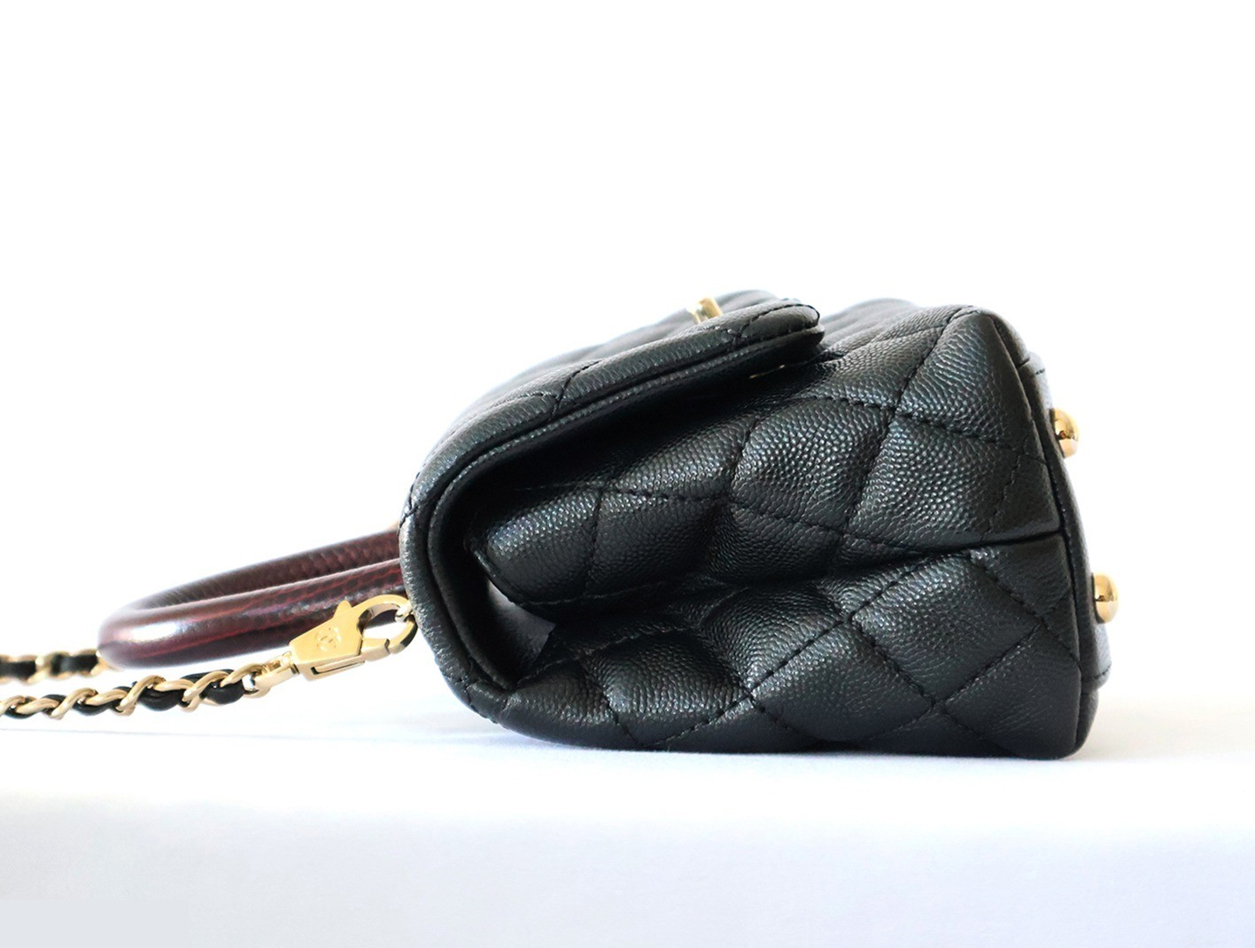 Caviar Skin Coco Handle 2-Way Chain Shoulder Bag, Black — view 7