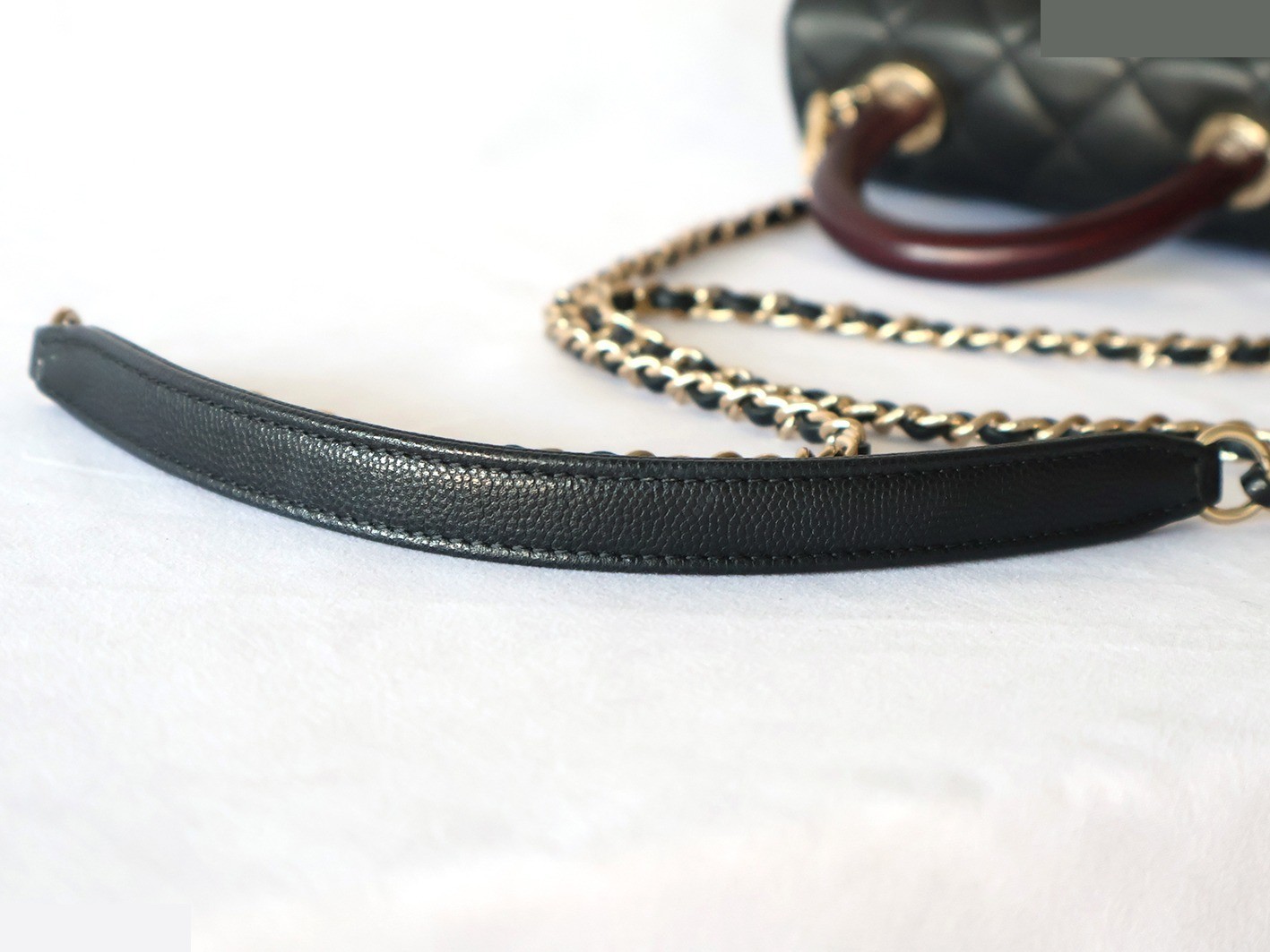 Caviar Skin Coco Handle 2-Way Chain Shoulder Bag, Black — view 8
