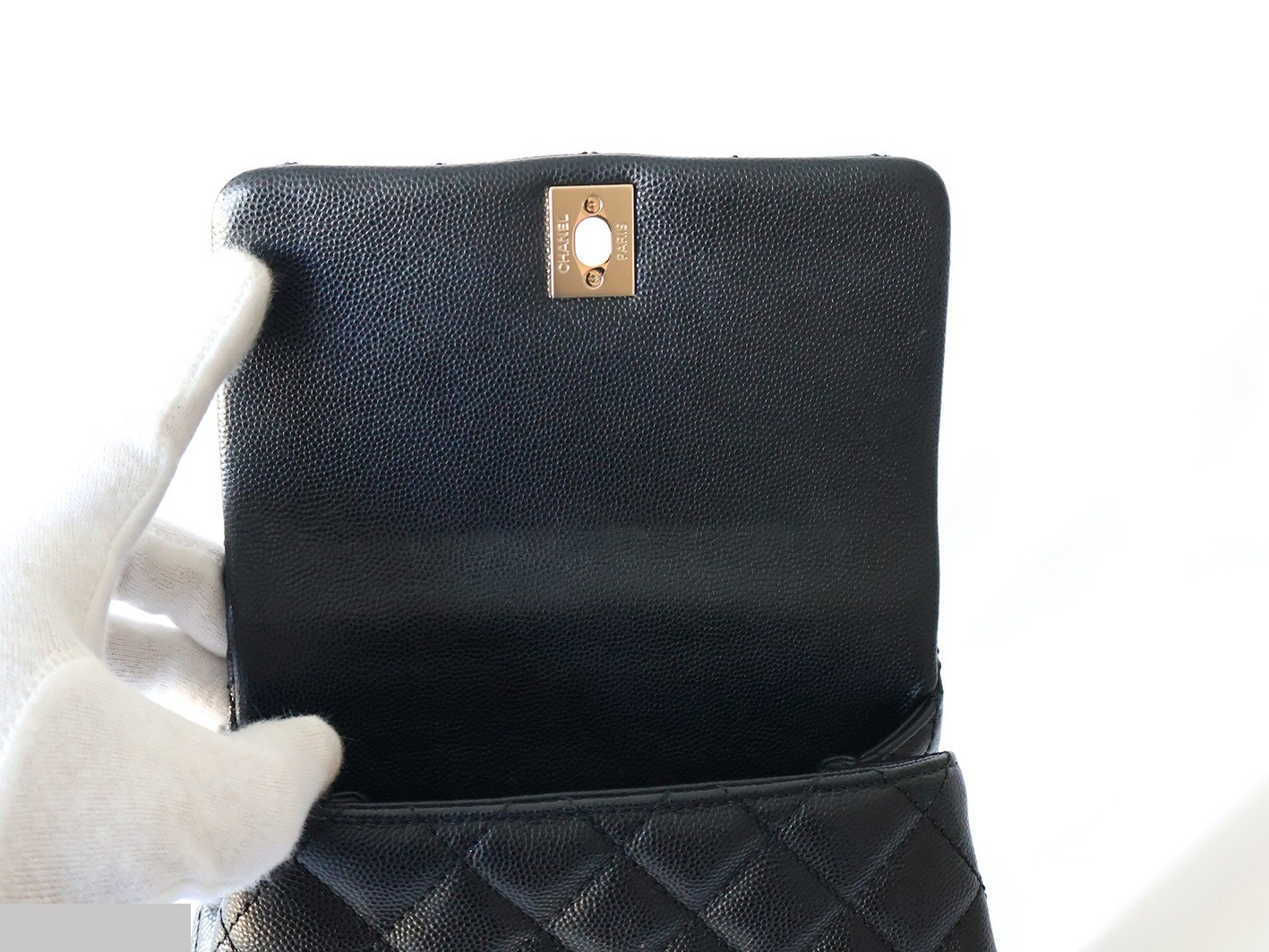 Caviar Skin Coco Handle 2-Way Chain Shoulder Bag, Black — view 10