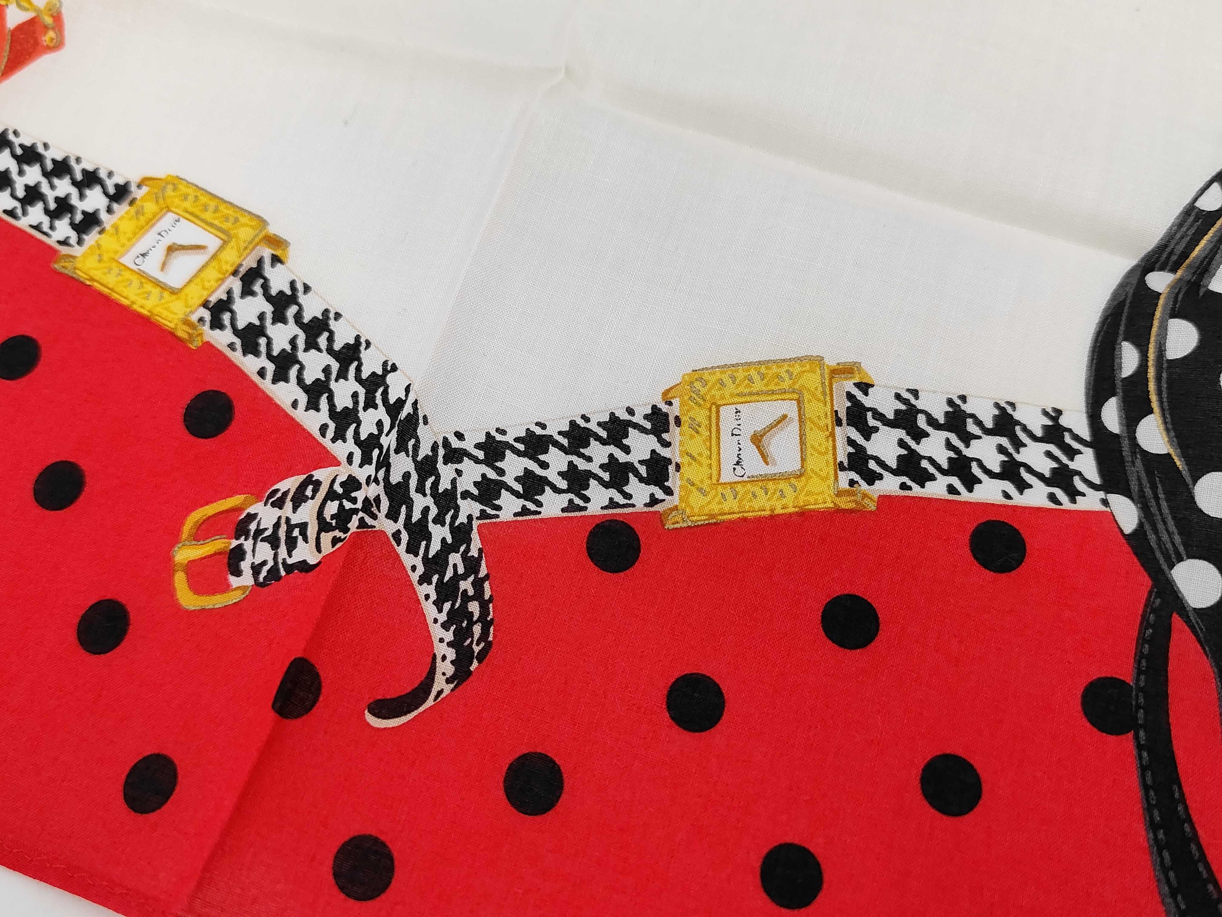 handkerchief scarf with CD logo, bag motif, houndstooth pattern, watch, polka dots, and other accessories. — view 6