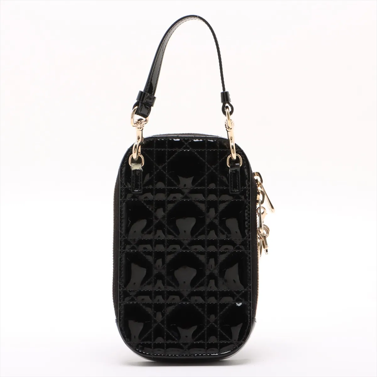 Cannage Phone Holder Patent Leather 2WAY Shoulder Bag Black — view 2