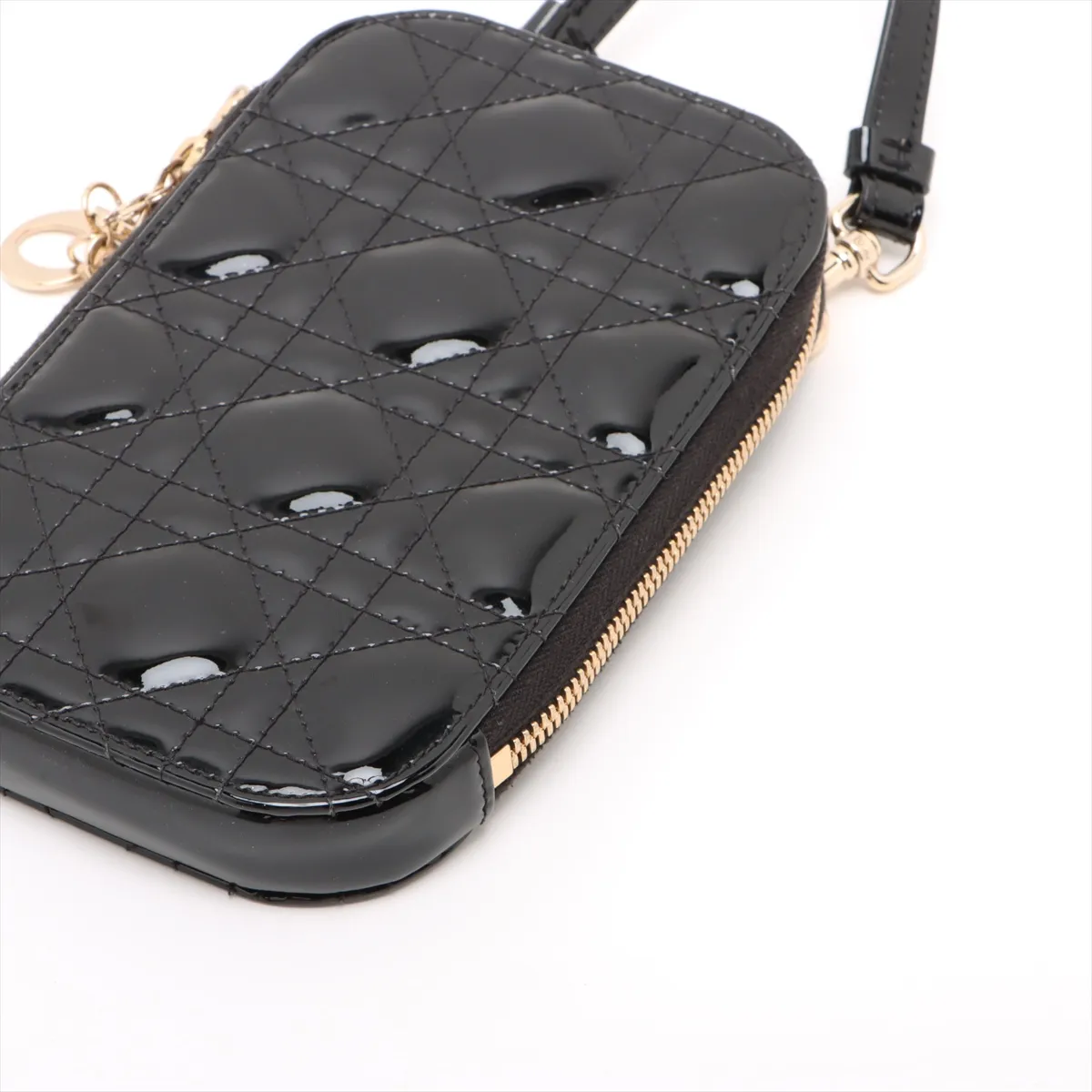 Cannage Phone Holder Patent Leather 2WAY Shoulder Bag Black — view 3