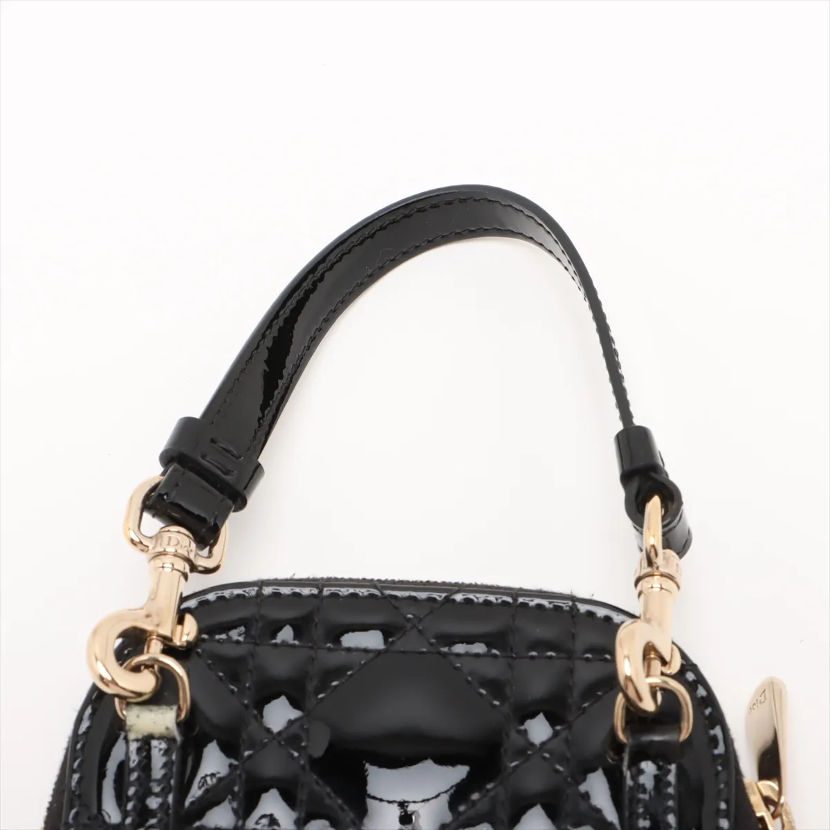 Cannage Phone Holder Patent Leather 2WAY Shoulder Bag Black — view 6