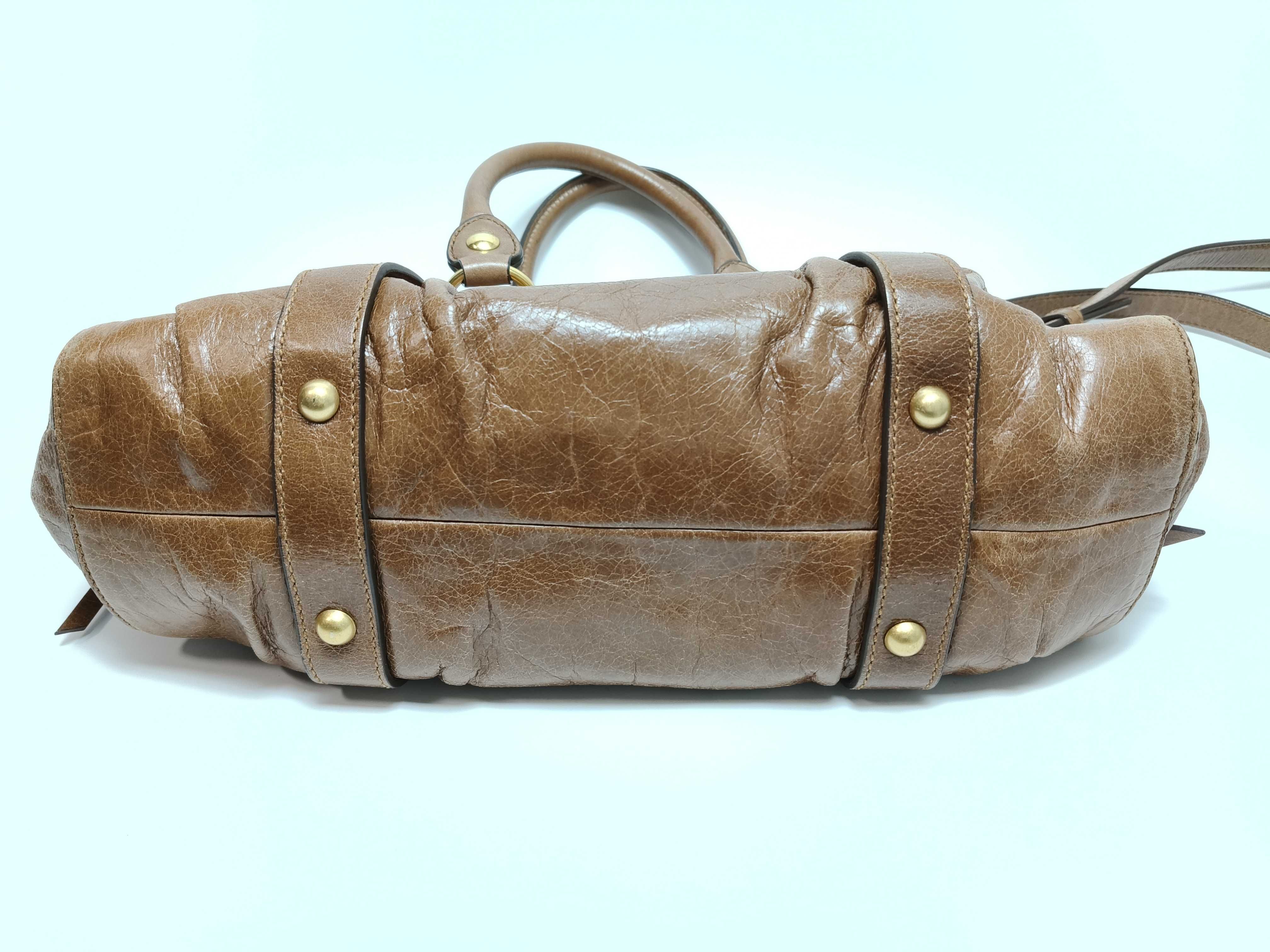 Vitello Lux Leather 2-Way Handbag Brown Tote Bag — view 7