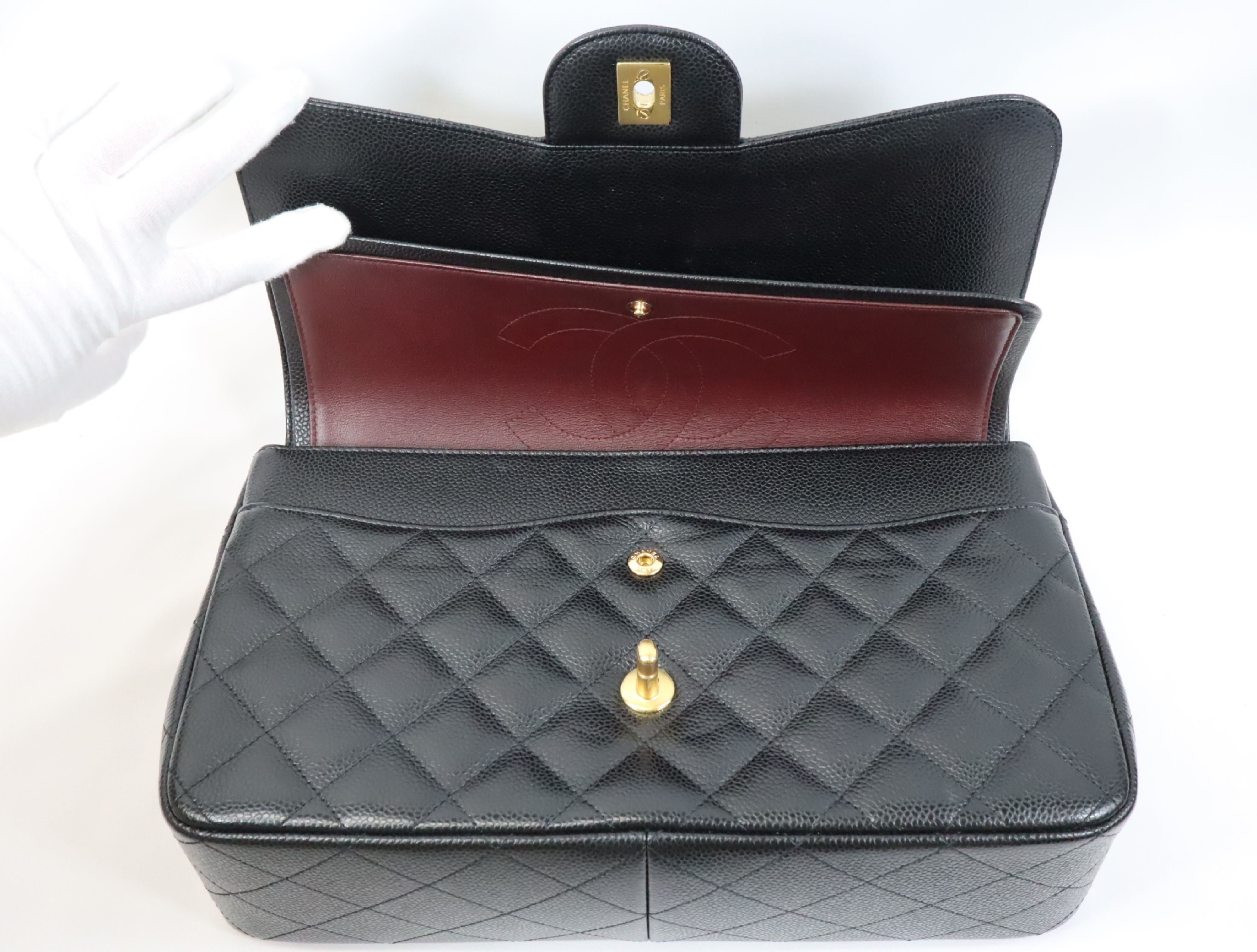 Large Matelassé 30 Shoulder Bag, Caviar Leather, Double Flap, Black with Gold Hardware, Serial Number 18-series, A58600 — view 12