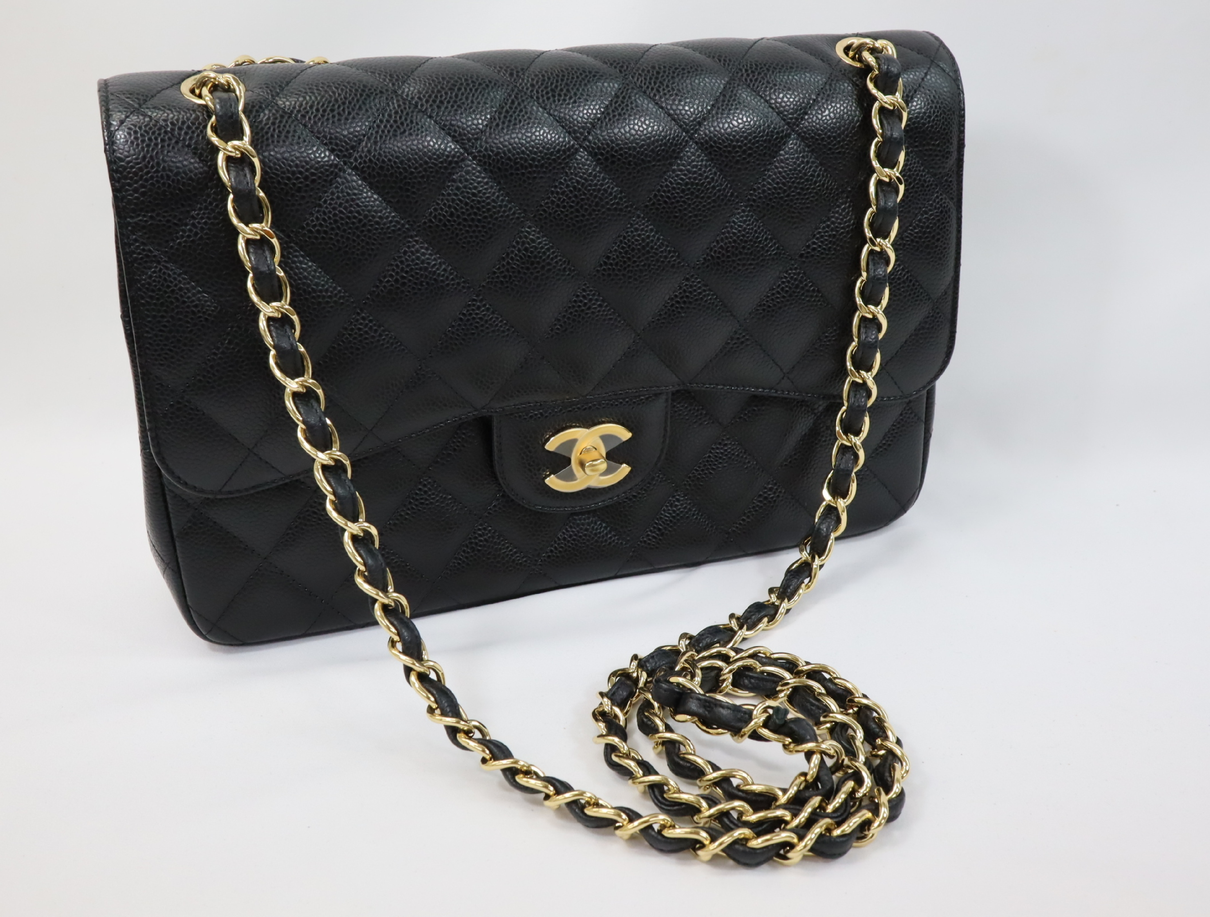 Large Matelassé 30 Shoulder Bag, Caviar Leather, Double Flap, Black with Gold Hardware, Serial Number 18-series, A58600 — view 10