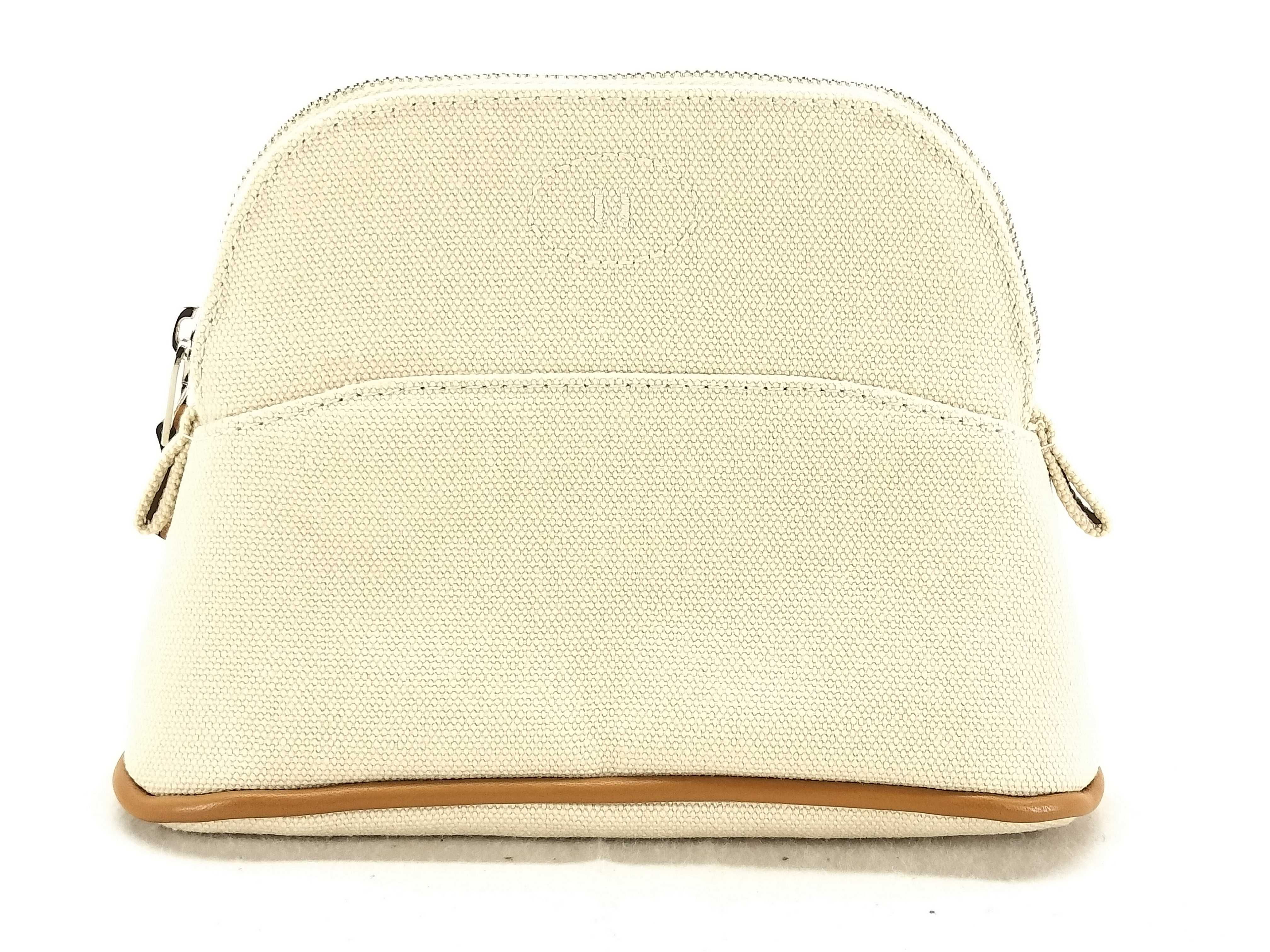 Bolide Mini Pouch, Canvas Pouch, Beige with Silver Hardware