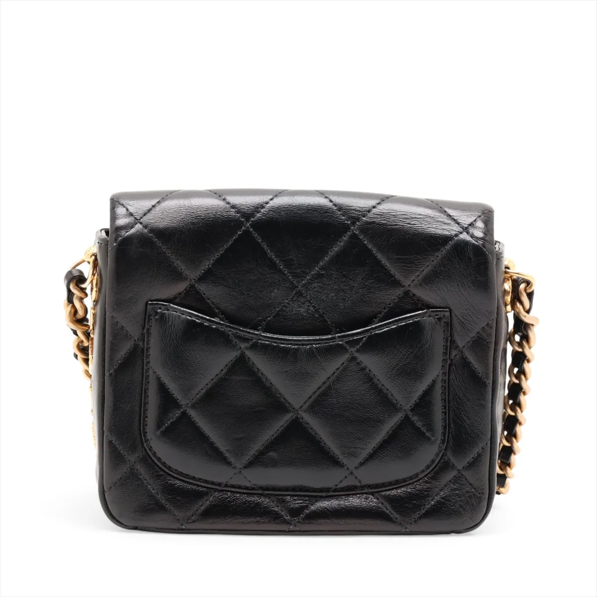 Mini Matelassé Leather Chain Shoulder Bag, Black with Gold Hardware, GJ126H4A, Random Plate — view 2