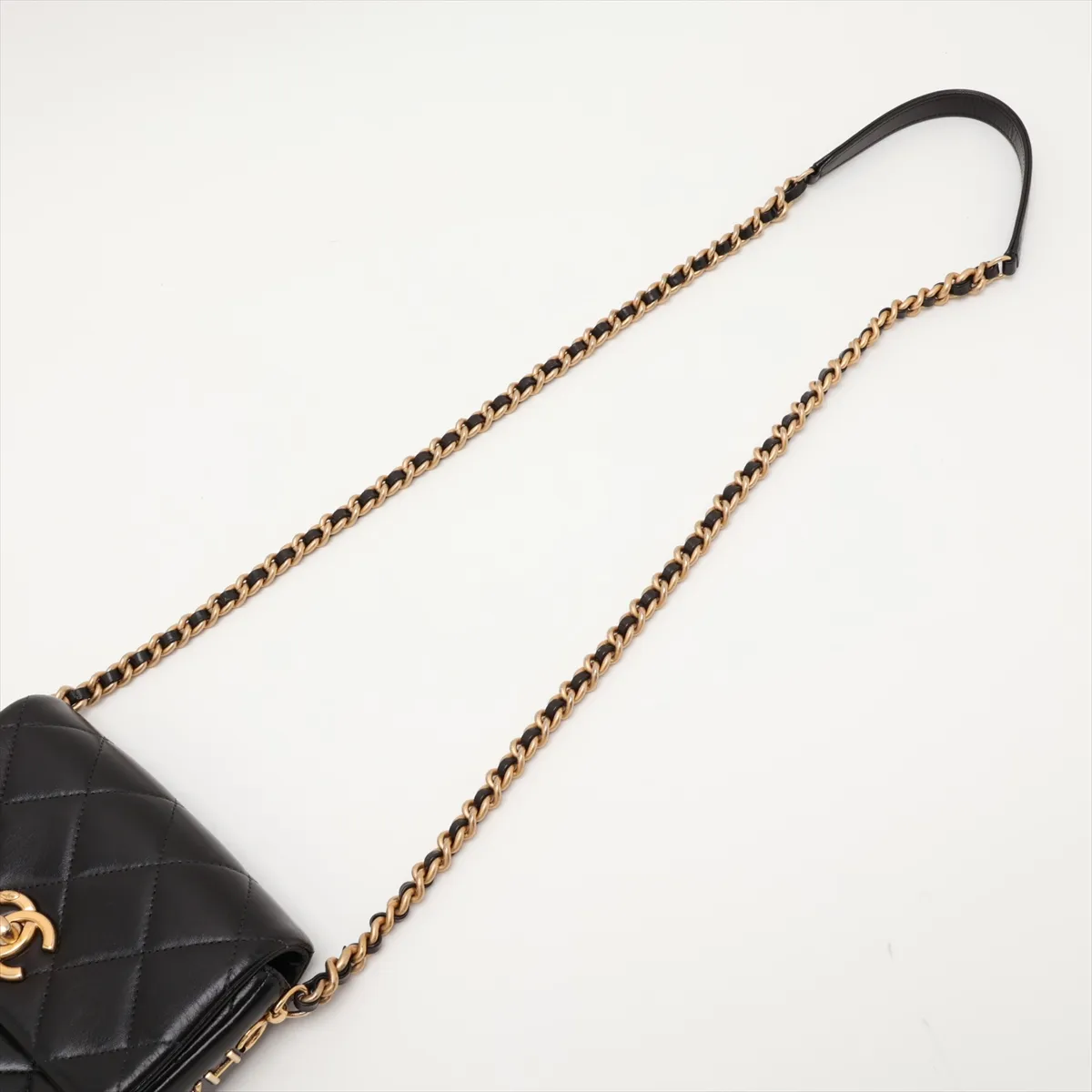 Mini Matelassé Leather Chain Shoulder Bag, Black with Gold Hardware, GJ126H4A, Random Plate — view 5