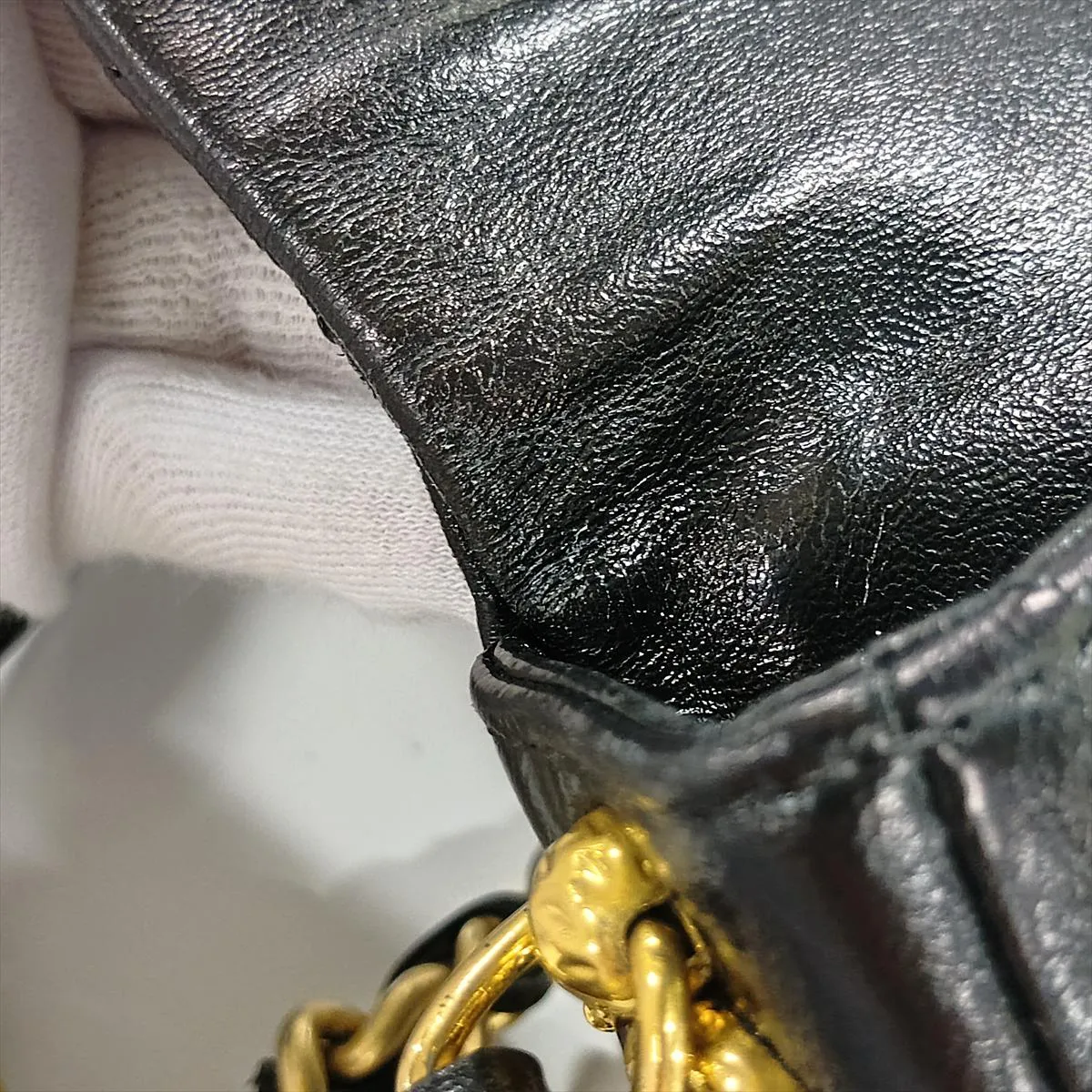 Mini Matelassé Leather Chain Shoulder Bag, Black with Gold Hardware, GJ126H4A, Random Plate — view 9