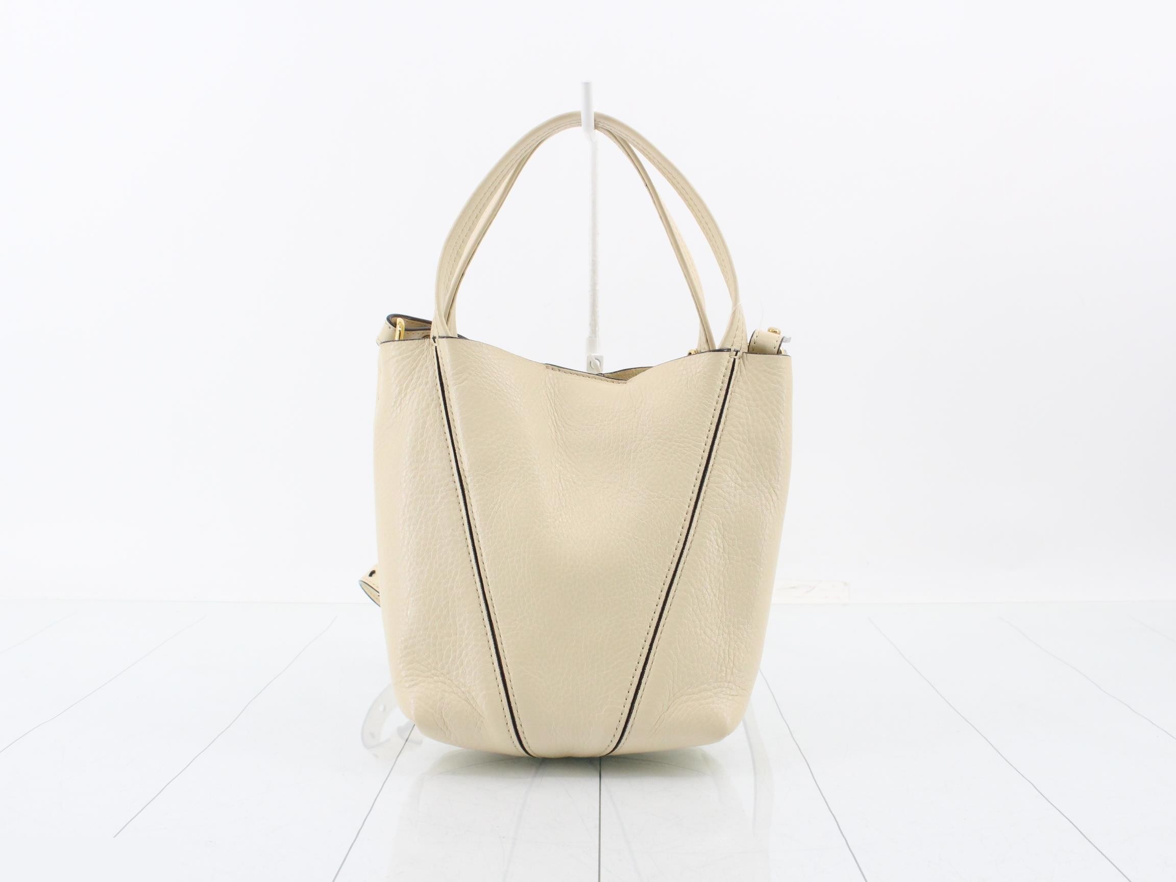 Leather Spin Small 2-Way Handbag, White — view 2