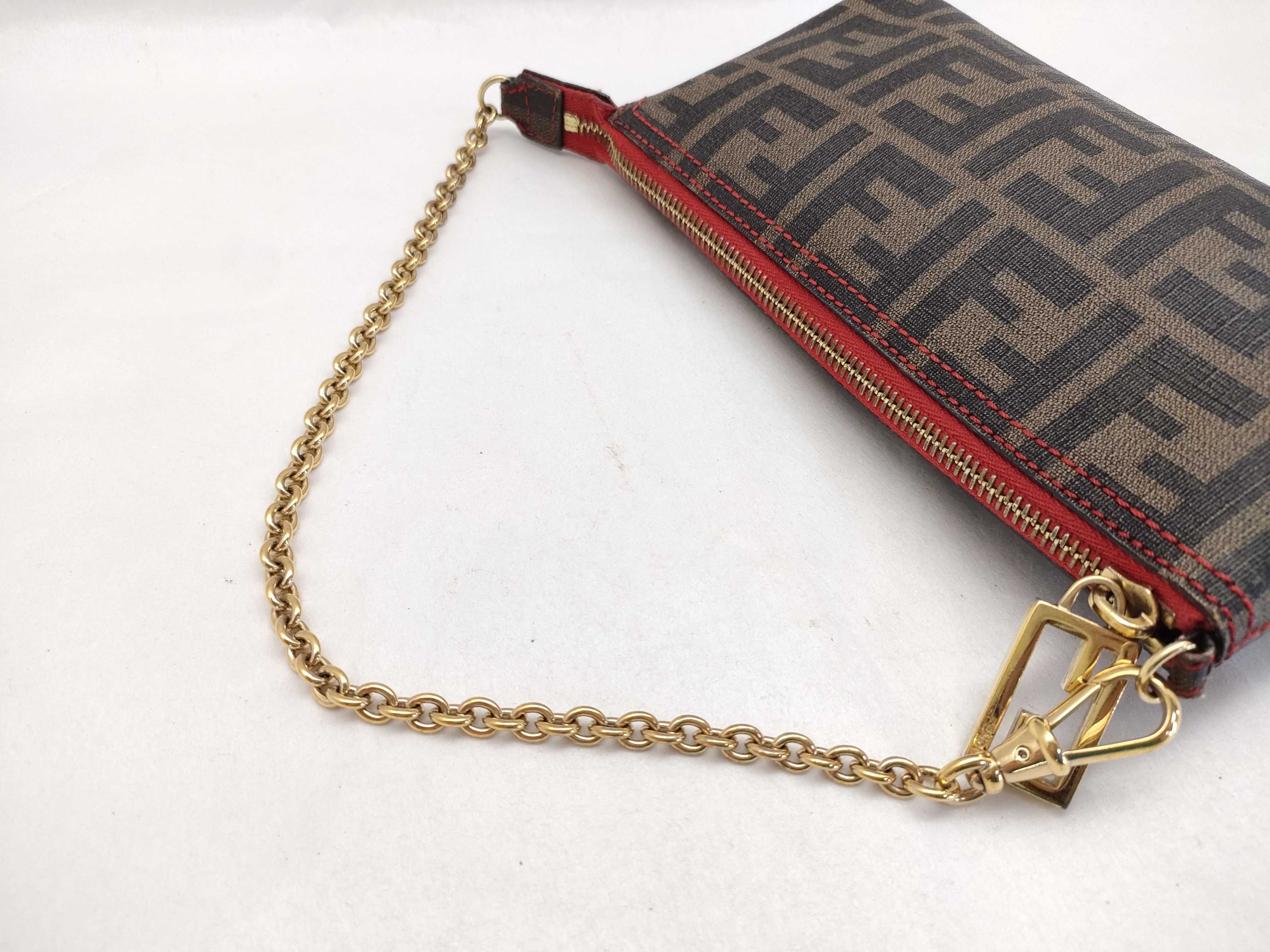 Zucca pattern accessory pouch, handbag, with gold chain and FF hardware. — view 3