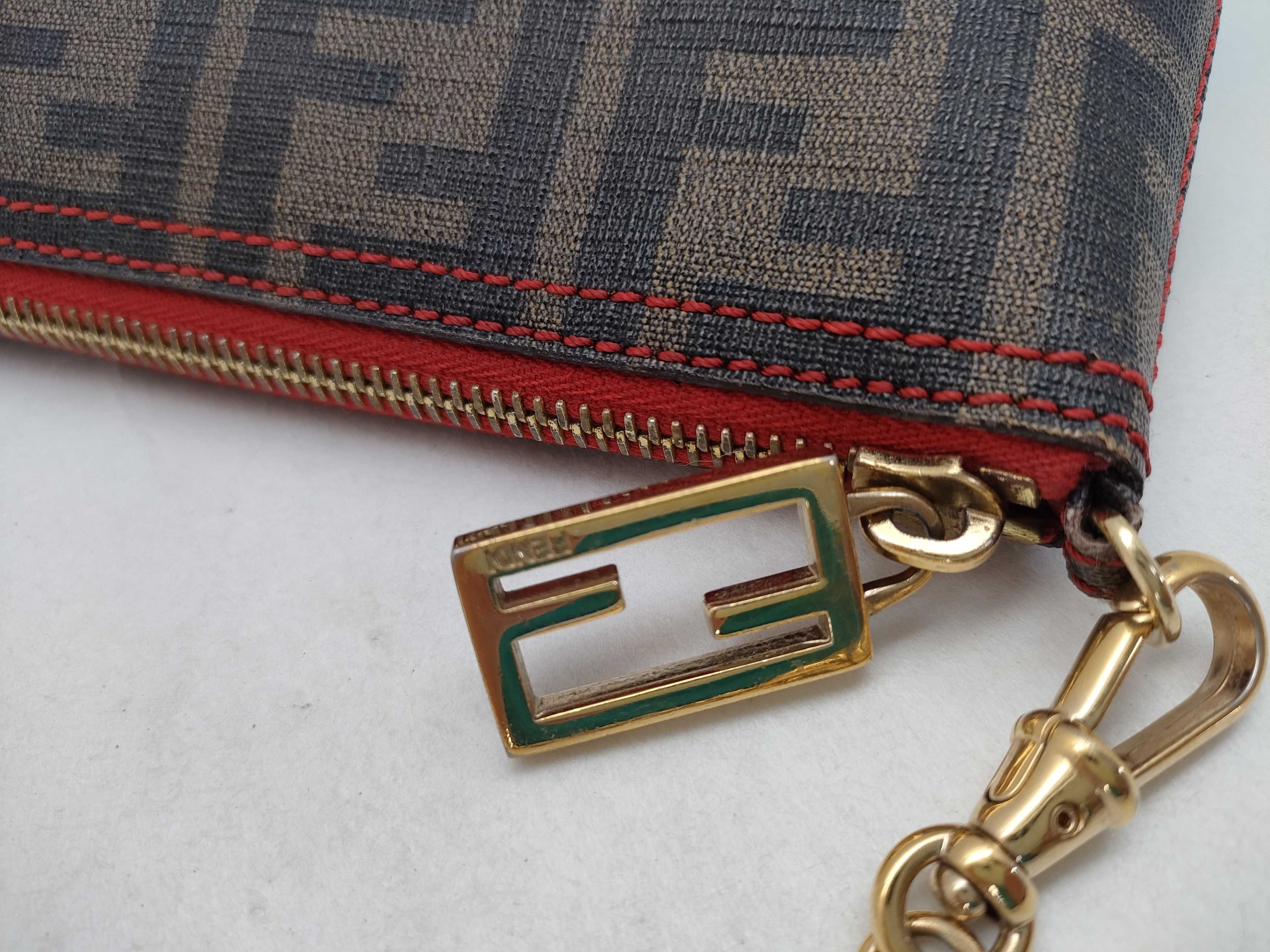 Zucca pattern accessory pouch, handbag, with gold chain and FF hardware. — view 7