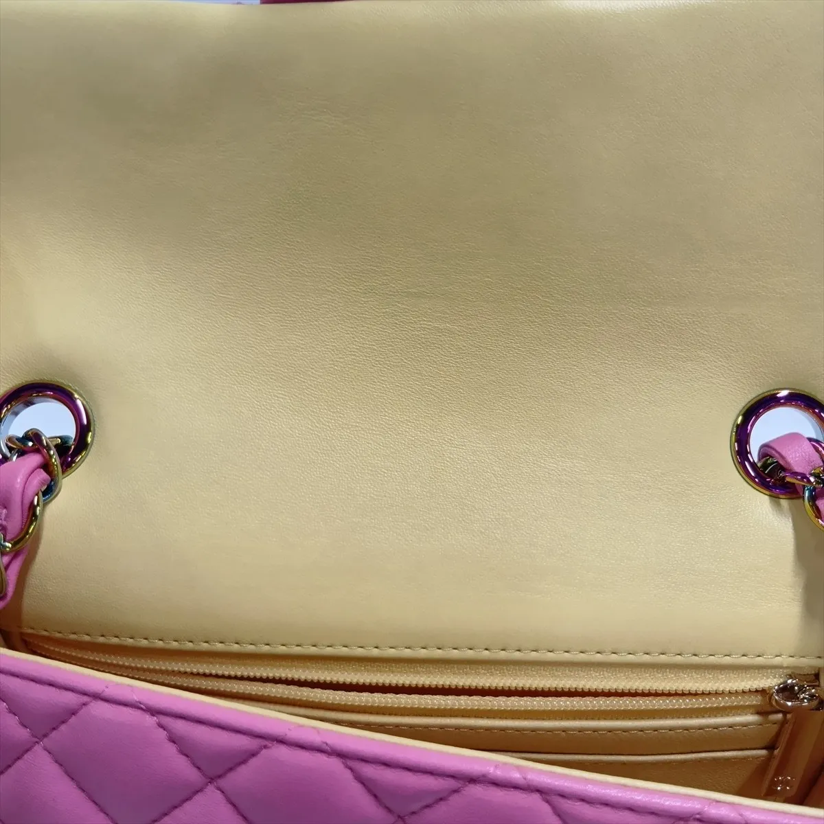 Mini Matelassé 20 Lambskin Single Flap Single Chain Bag, Pink with Rainbow Hardware, 31148394, Serial Number 31-series, A69900 — view 12
