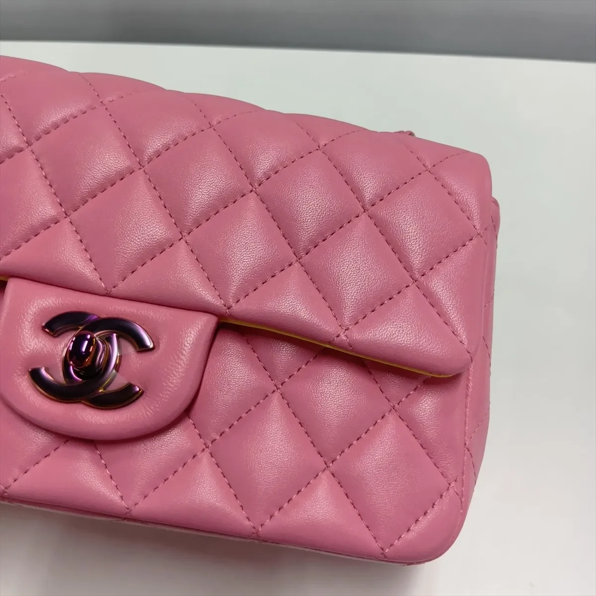 Mini Matelassé 20 Lambskin Single Flap Single Chain Bag, Pink with Rainbow Hardware, 31148394, Serial Number 31-series, A69900 — view 13