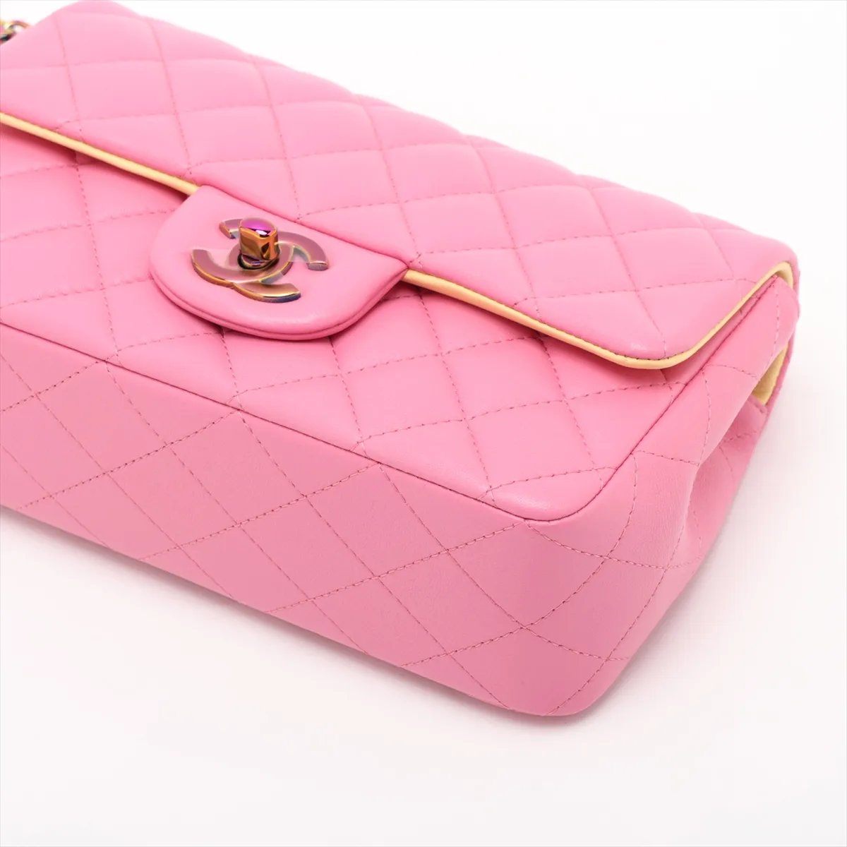 Mini Matelassé 20 Lambskin Single Flap Single Chain Bag, Pink with Rainbow Hardware, 31148394, Serial Number 31-series, A69900 — view 3