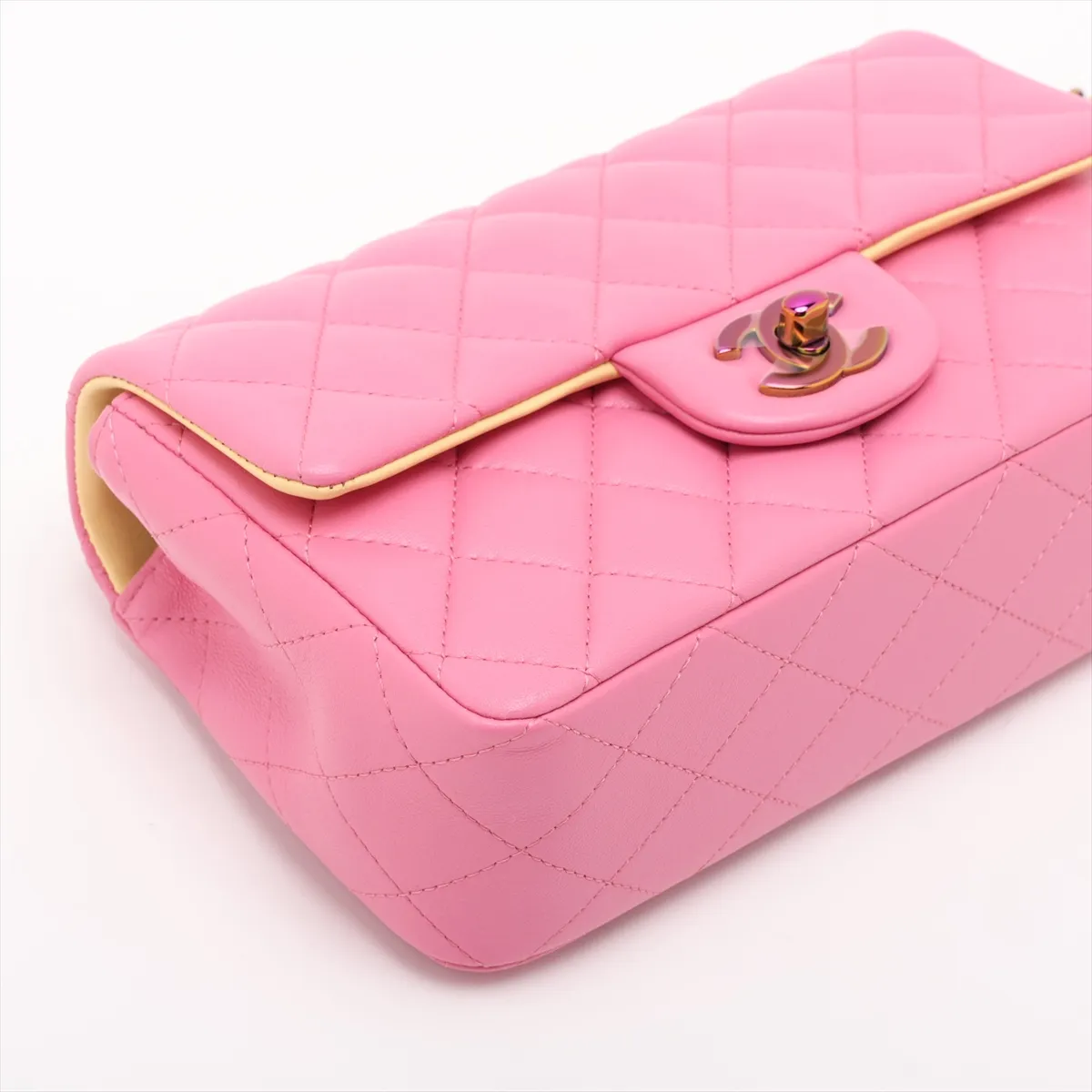 Mini Matelassé 20 Lambskin Single Flap Single Chain Bag, Pink with Rainbow Hardware, 31148394, Serial Number 31-series, A69900 — view 4