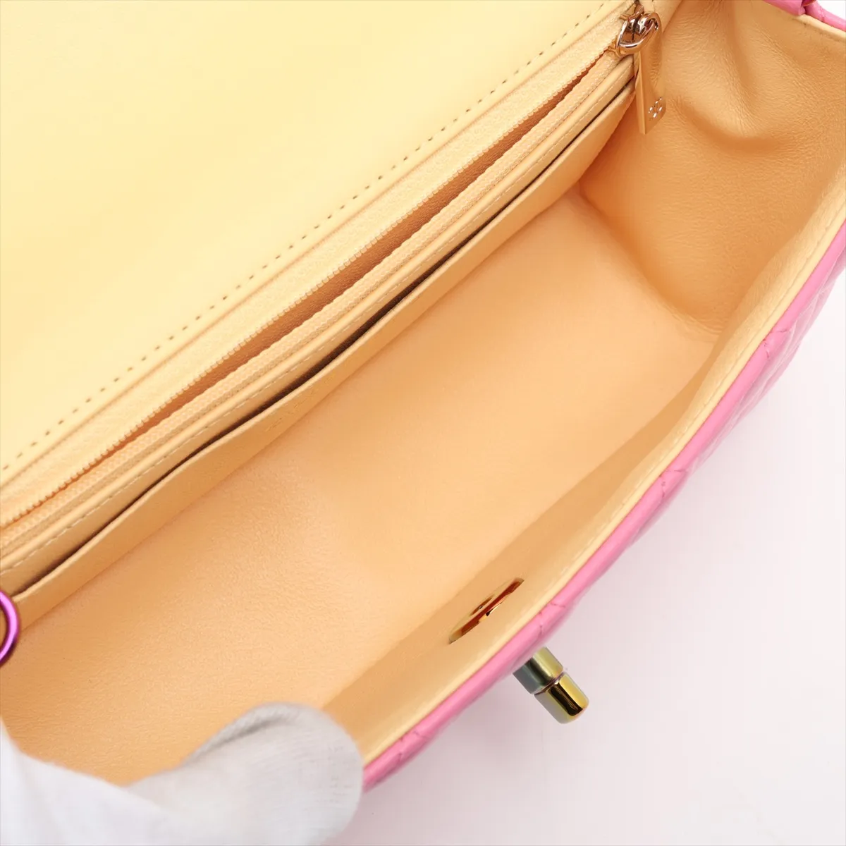 Mini Matelassé 20 Lambskin Single Flap Single Chain Bag, Pink with Rainbow Hardware, 31148394, Serial Number 31-series, A69900 — view 6