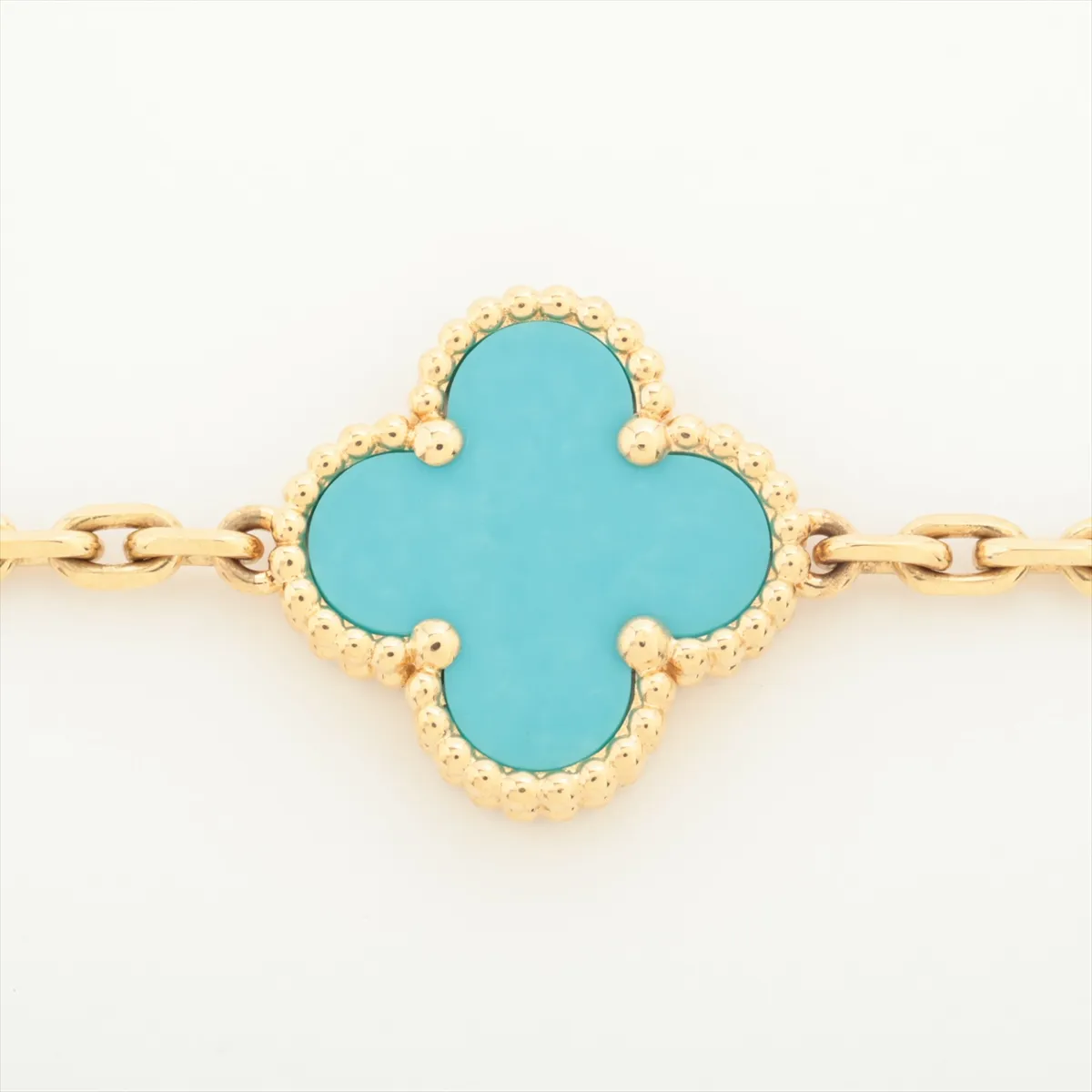 Vintage Alhambra 5P Turquoise Bracelet 750 (YG) 11.5g JB151204 (Clasp is bent, stiff, weak return, stone — view 2