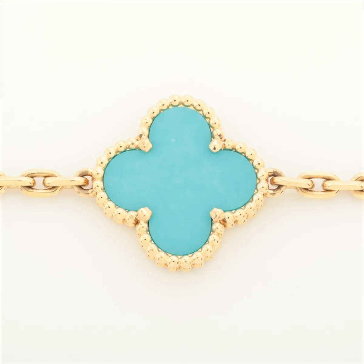 Vintage Alhambra 5P Turquoise Bracelet 750 (YG) 11.5g JB151204 (Clasp is bent, stiff, weak return, stone — view 3