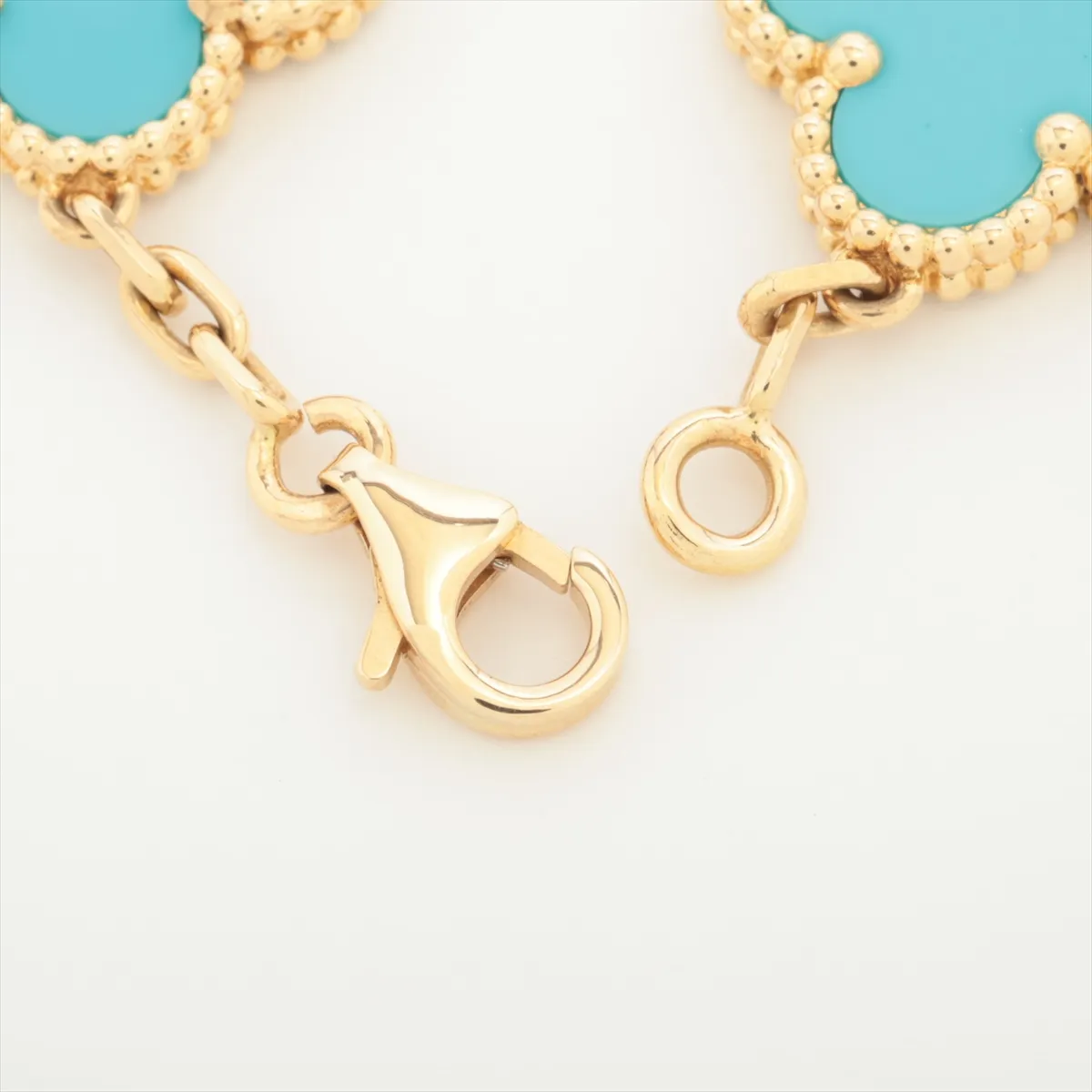 Vintage Alhambra 5P Turquoise Bracelet 750 (YG) 11.5g JB151204 (Clasp is bent, stiff, weak return, stone — view 4