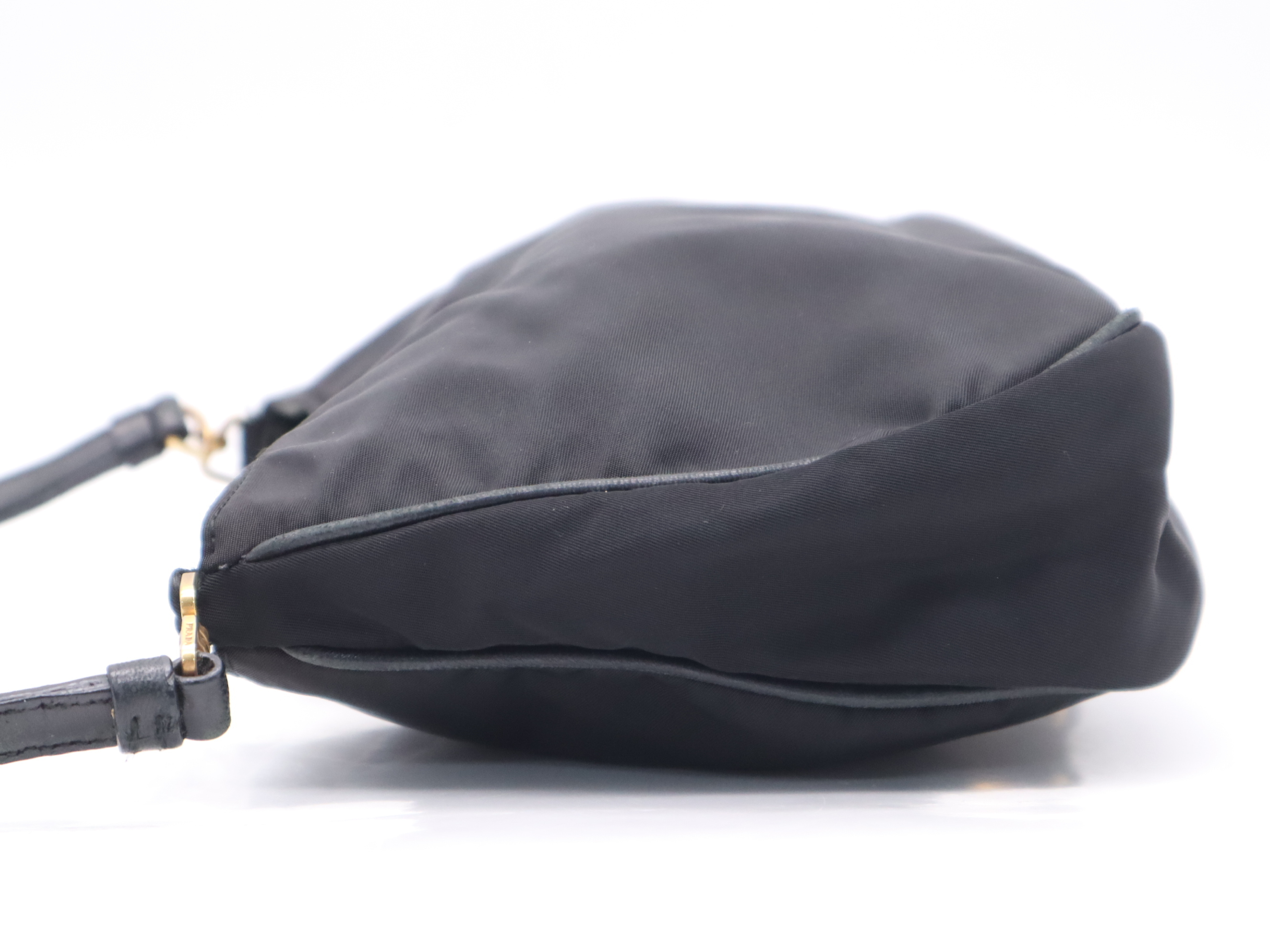 Nylon Triangle Logo One-Shoulder Bag, Black with Gold Hardware — view 3