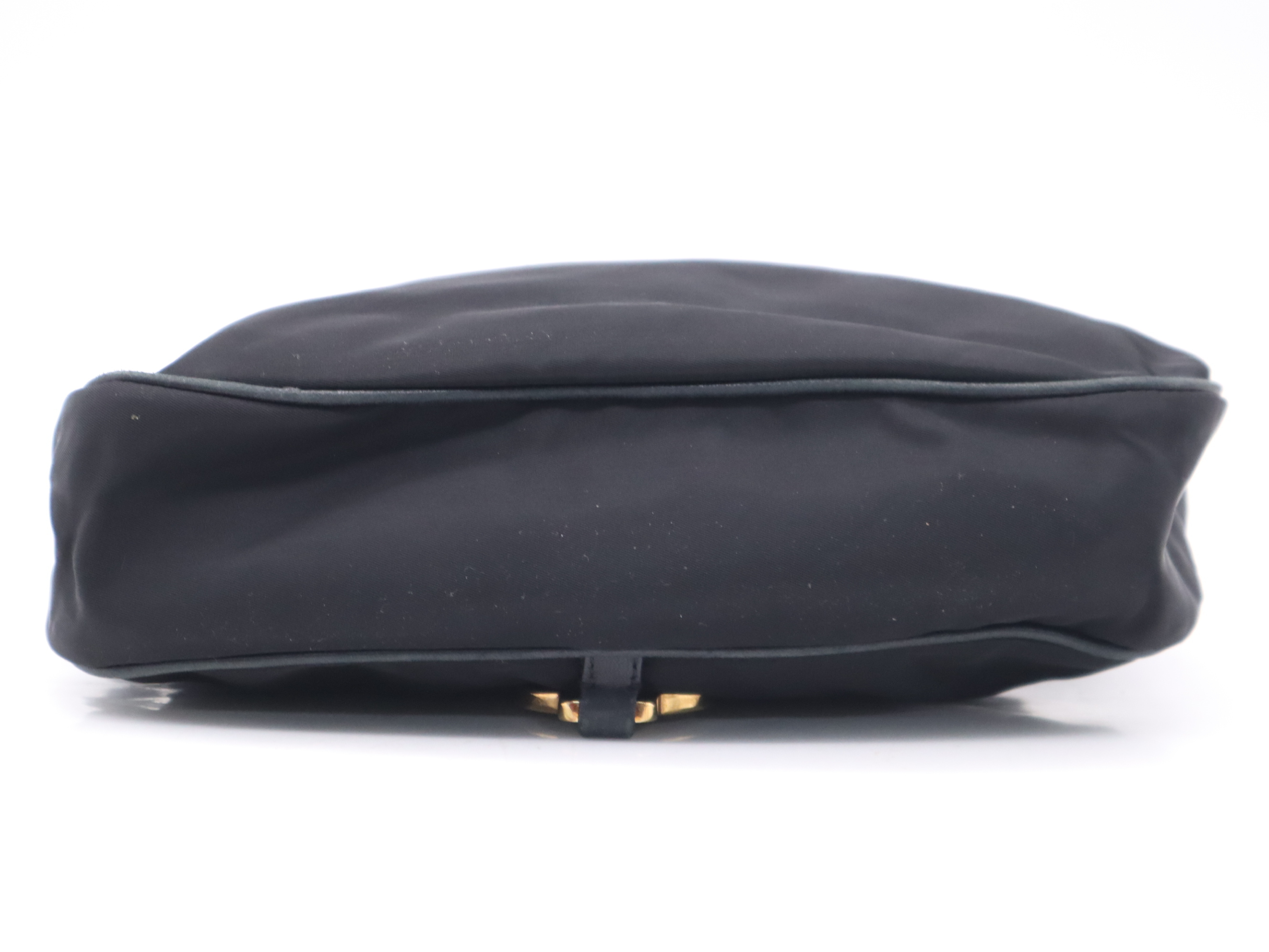 Nylon Triangle Logo One-Shoulder Bag, Black with Gold Hardware — view 4