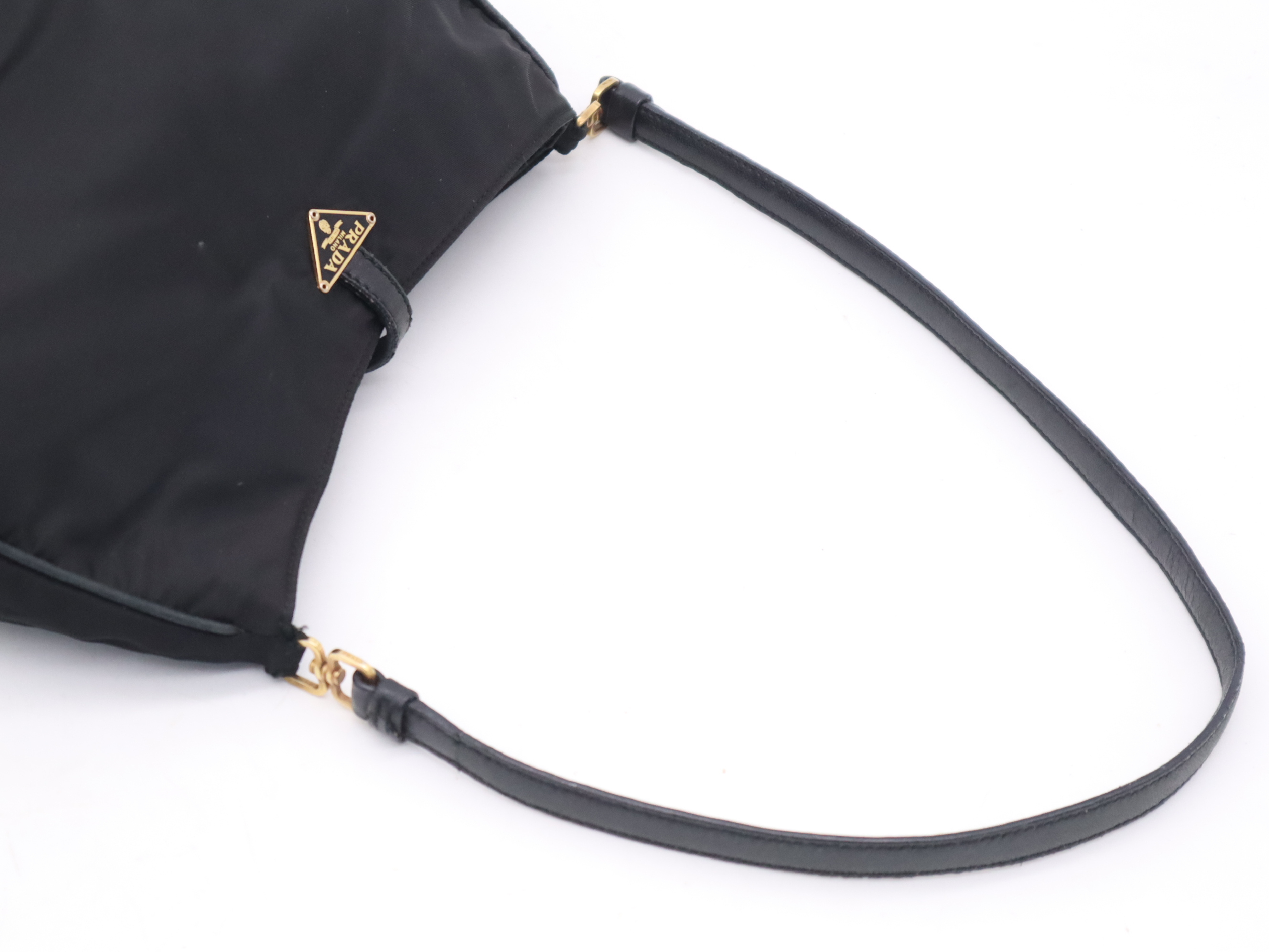 Nylon Triangle Logo One-Shoulder Bag, Black with Gold Hardware — view 6