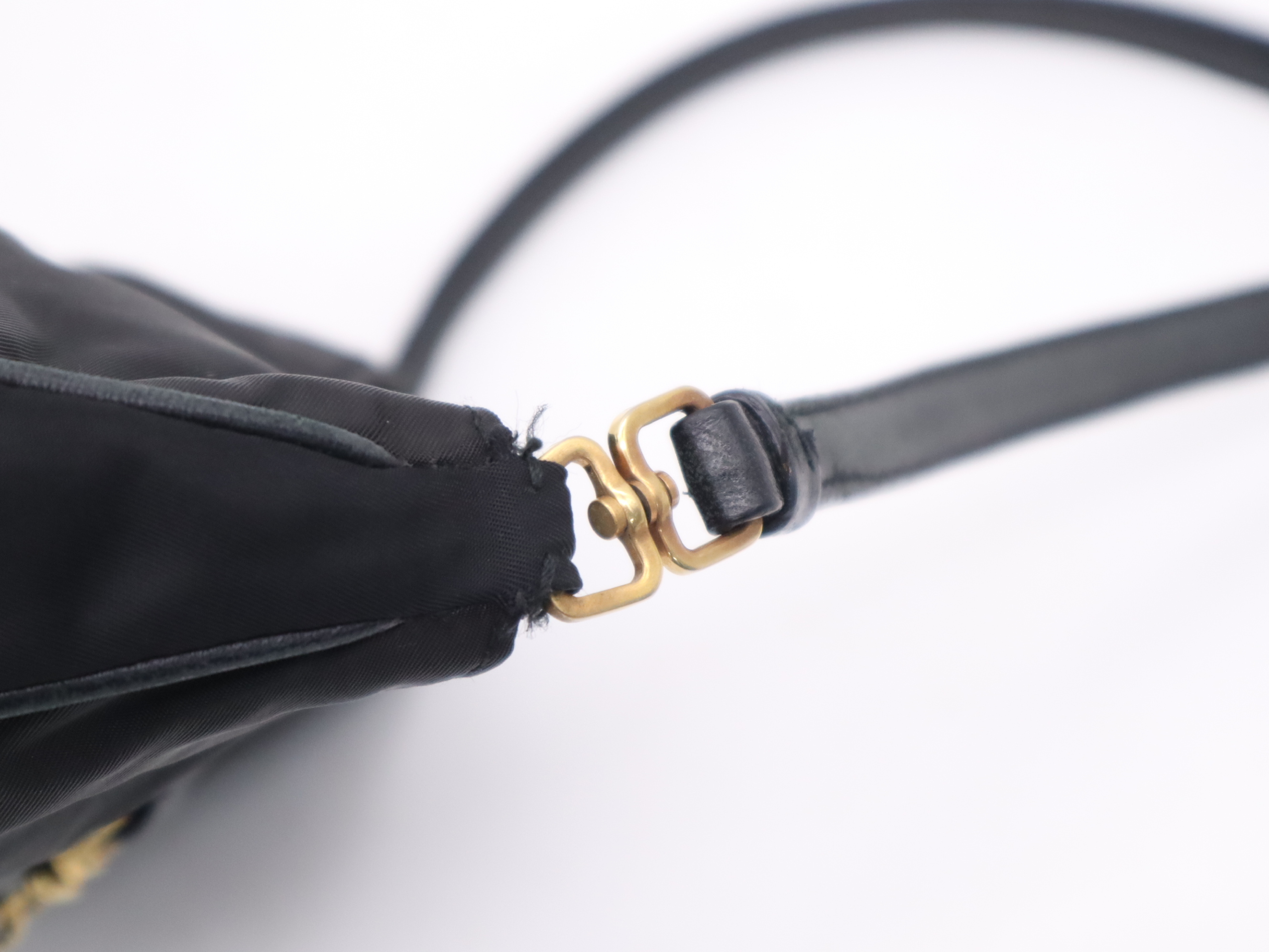 Nylon Triangle Logo One-Shoulder Bag, Black with Gold Hardware — view 7