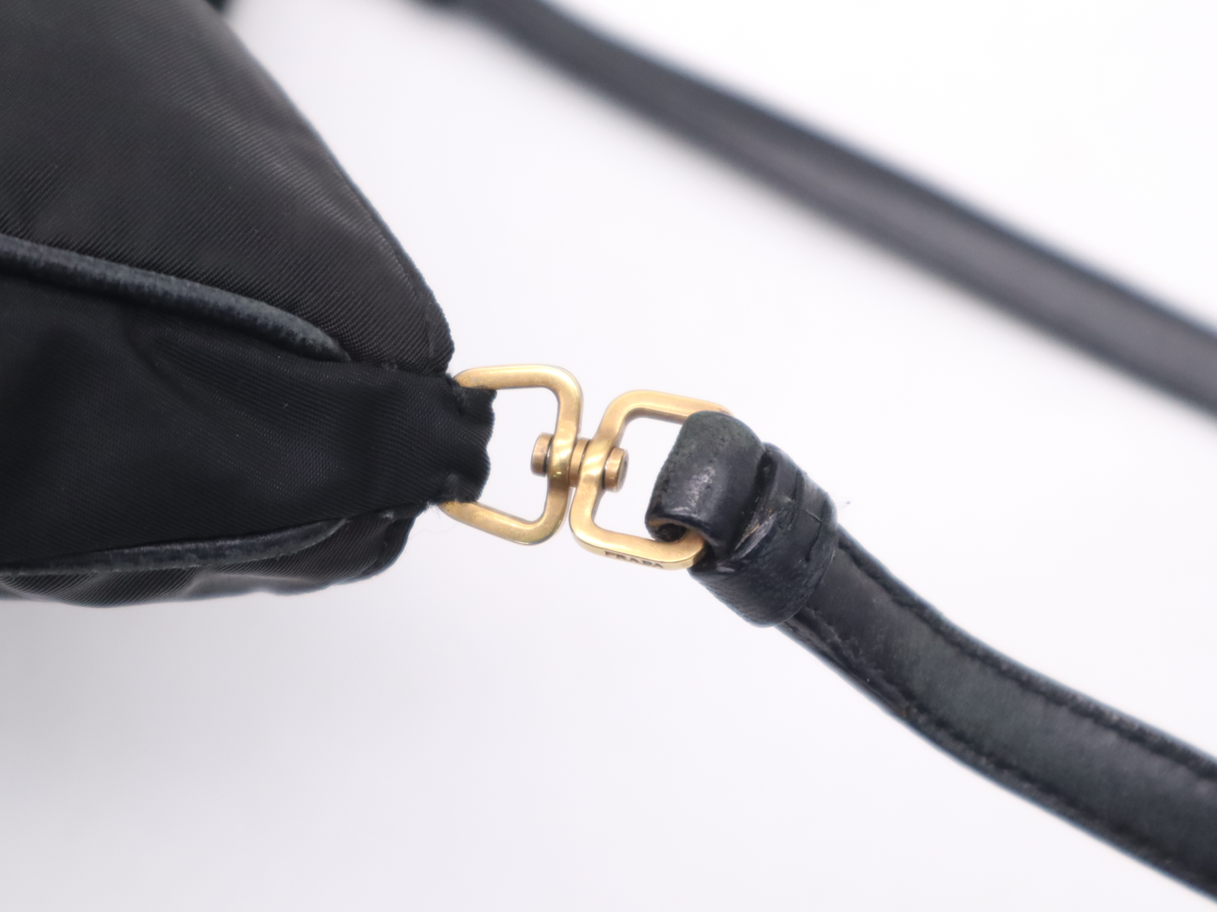 Nylon Triangle Logo One-Shoulder Bag, Black with Gold Hardware — view 8