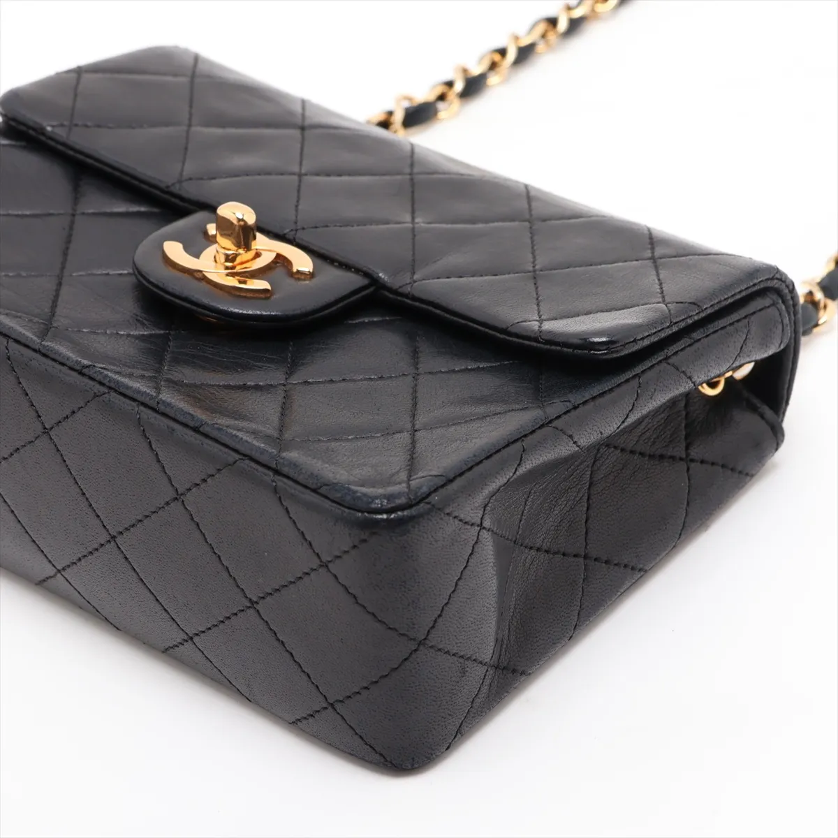 Mini Matelassé 17 Lambskin Single Flap Single Chain Bag, Black with Gold Hardware, 0787510 (Serial Number 0-series, A01115) — view 3